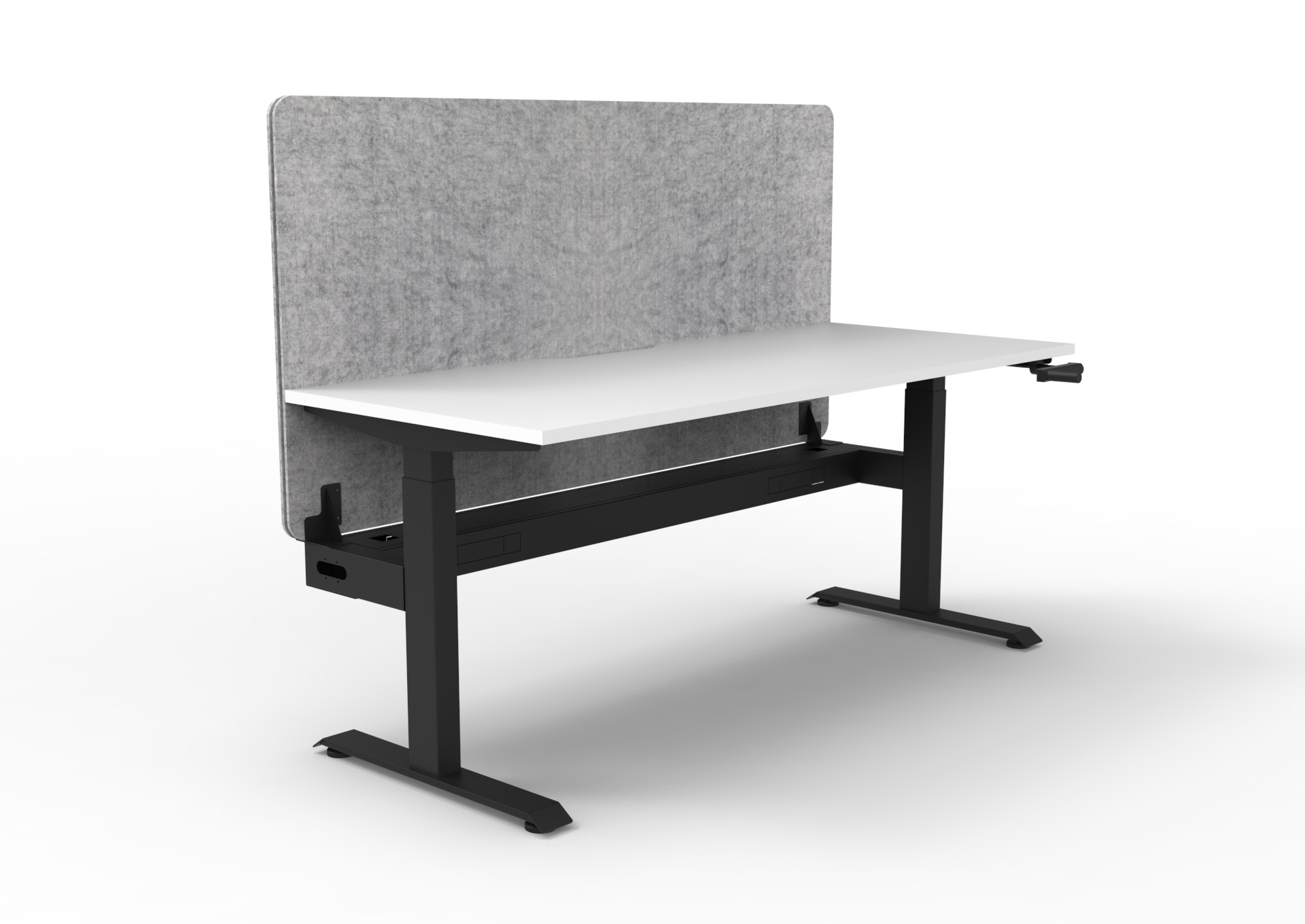 Rapidline Boost Crank Workstation – 1800×750mm, White Top, Black Satin Frame, Cable Tray & Marble Grey Screen