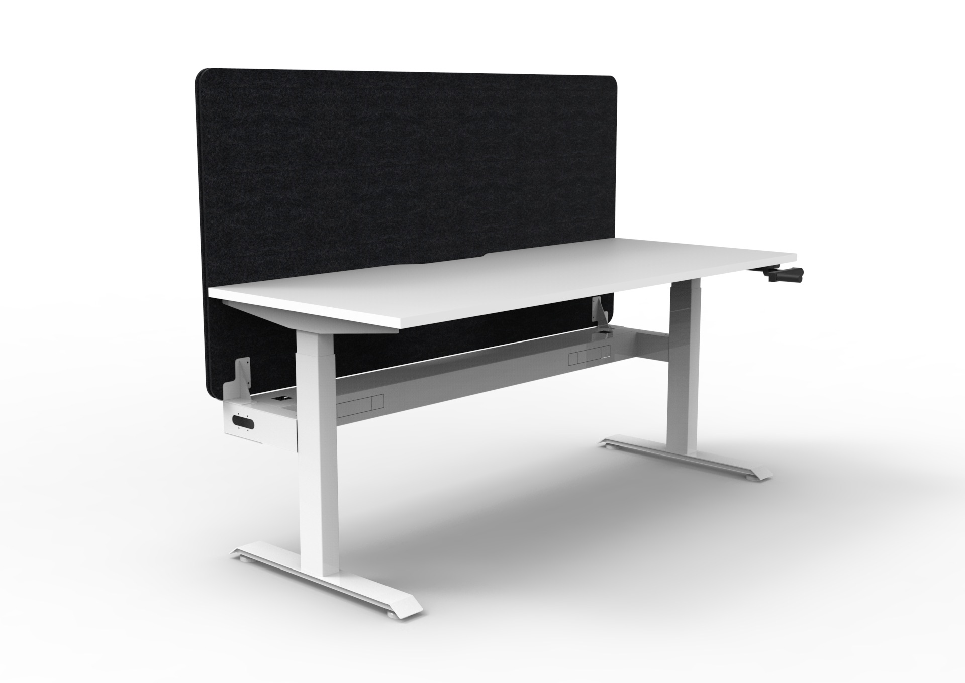 Rapidline Boost Crank Workstation – 1800×750mm, White Top, White Satin Frame, Cable Tray & Black Screen