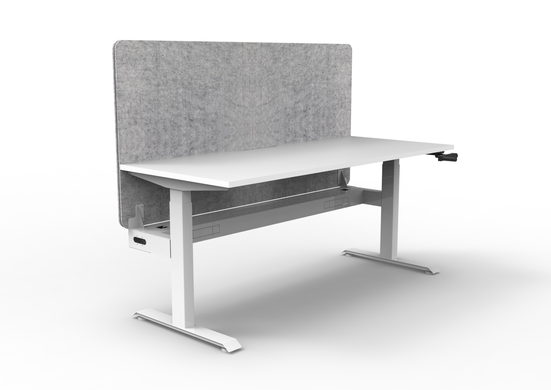 Rapidline Boost Crank Desk 1800x750mm | Natural White Top, White Satin Frame, Cable Tray, Eco Panel Screen