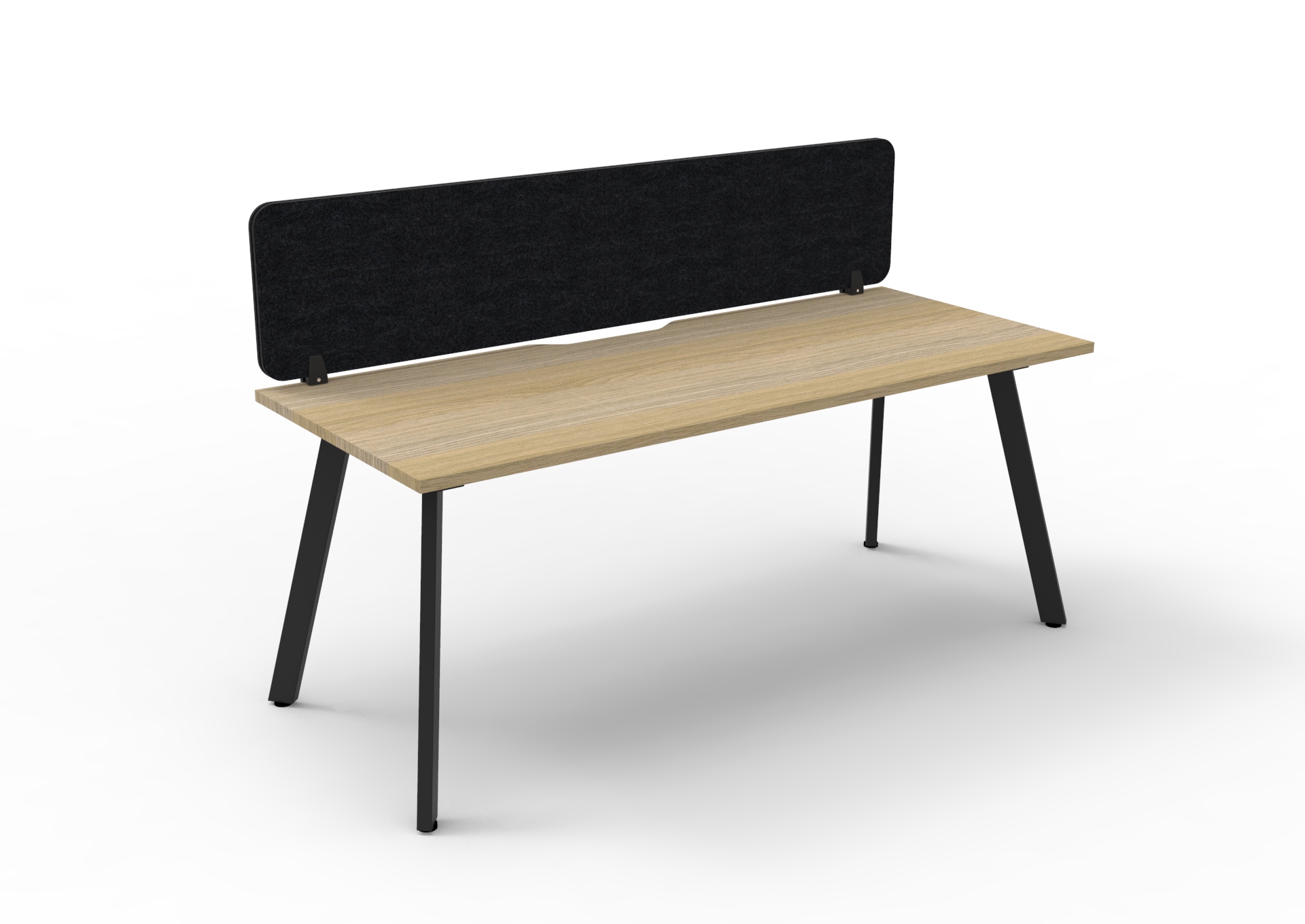 Rapidline Eternity Single Sided Workstation – 1500mm Oak Top, Black Satin Base, Black Screen