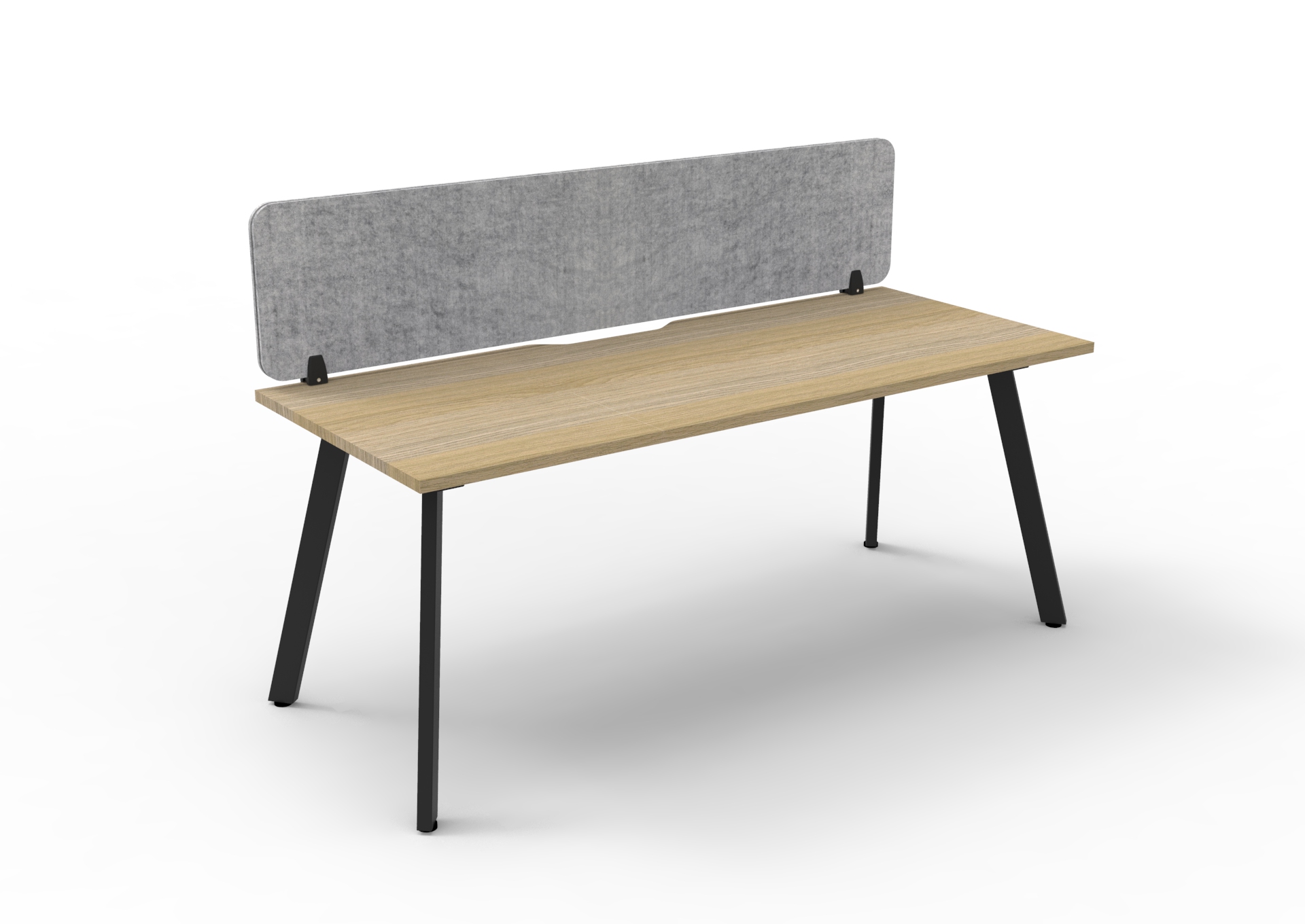 Rapidline Eternity Single Sided Workstation – Natural Oak Top, Black Satin Base, Marble Grey Eco Panel Screen (1500×750mm)