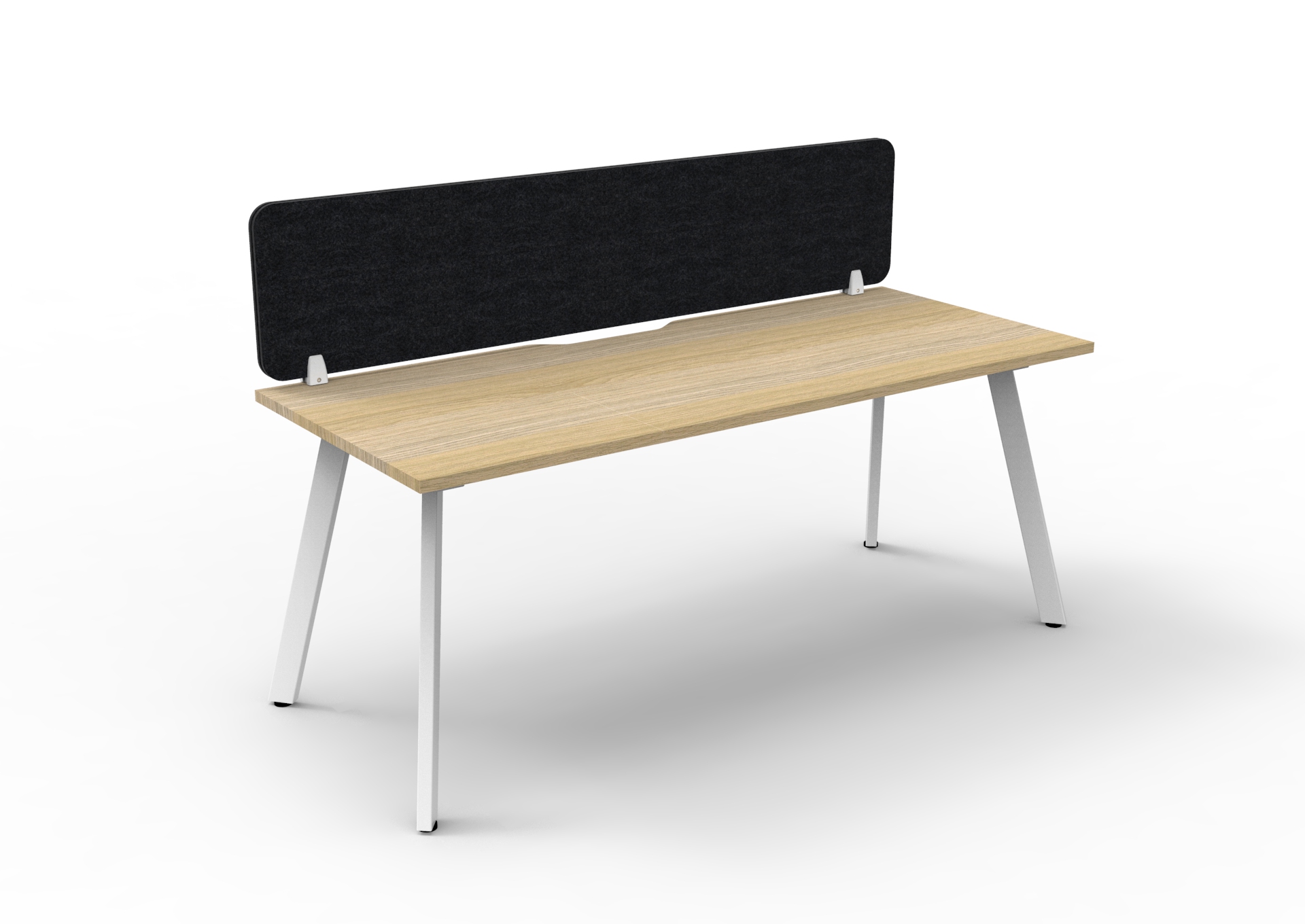 Rapidline Eternity Single Sided Workstation – Natural Oak Top, White Satin Base, Black Eco Panel Screen (1500×750mm)