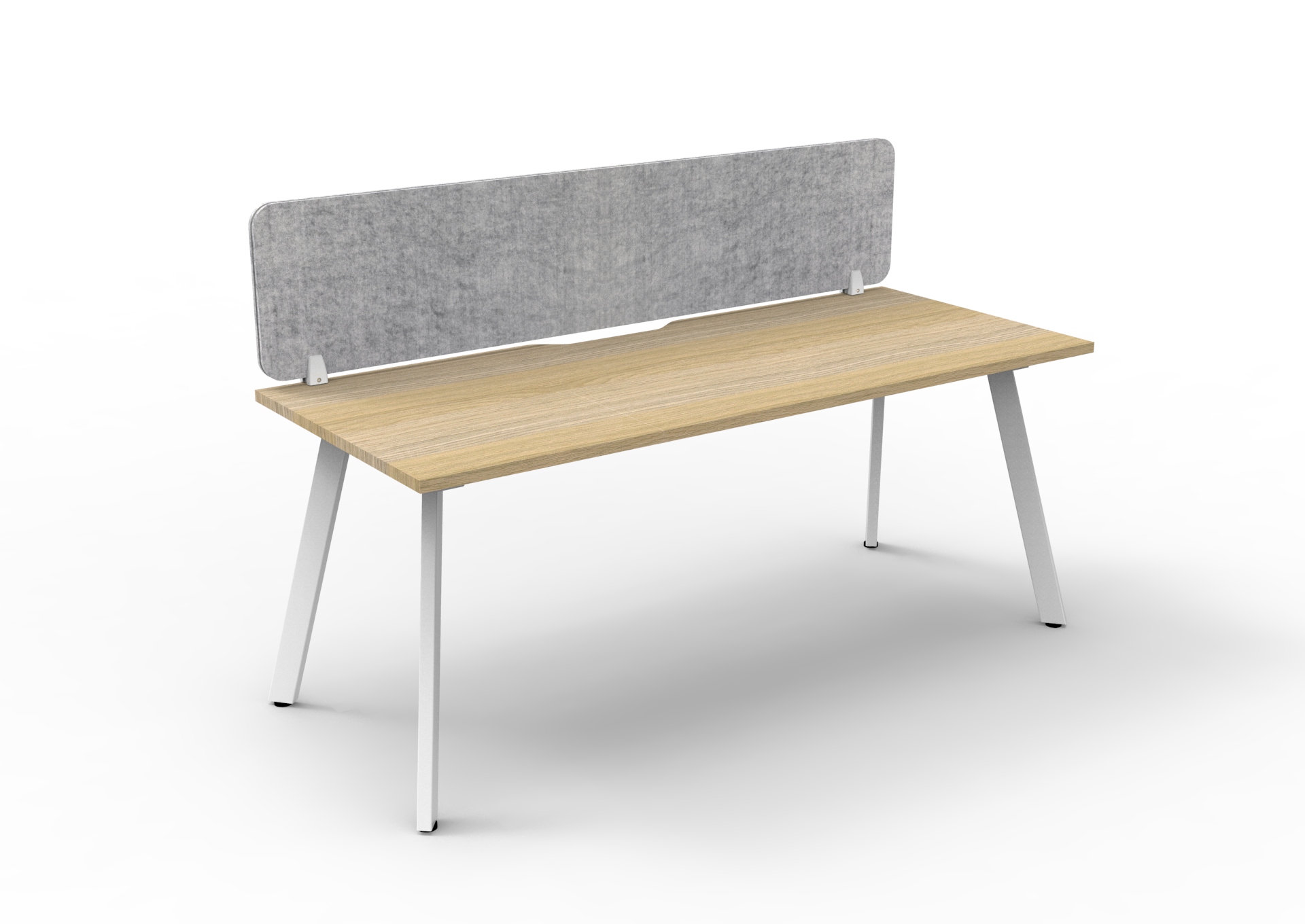 Rapidline Eternity Single Sided Workstation – Natural Oak Top, White Satin Base, Marble Grey Eco Panel Screen (1500×750mm)