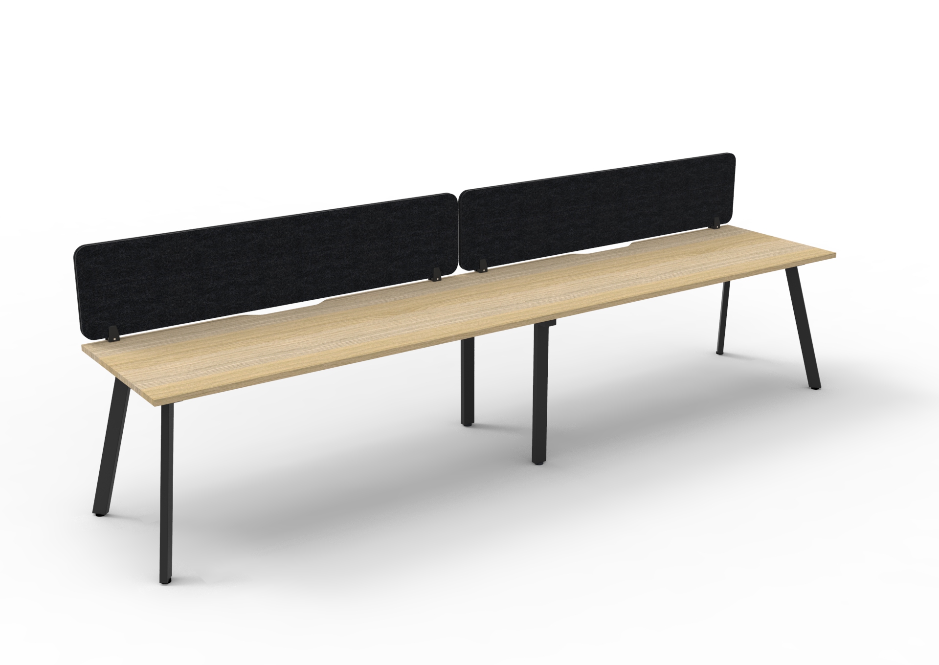 Rapidline Eternity Single Sided Workstation | 2-Person Pod 1800mm x 750mm | Natural Oak Top, Black Satin Base, Black Screen