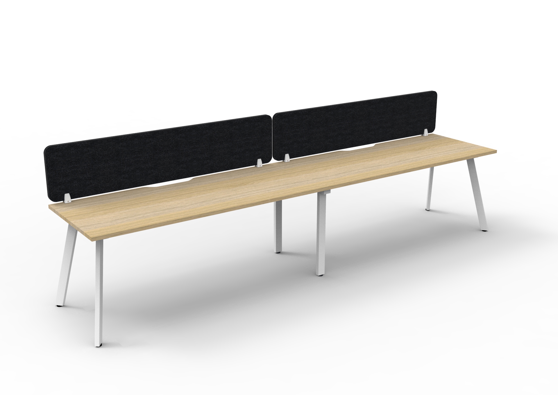 Rapidline Eternity Single Sided Workstation – Natural Oak Top, White Satin Base, Black Screen | 1500×750mm