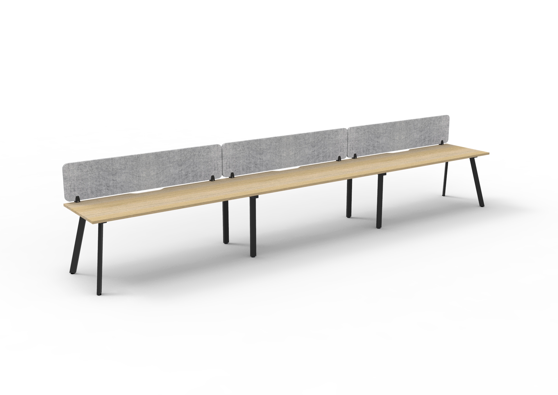 Rapidline Eternity Single Sided Workstation – Pod of 3 | 1500mm x 750mm | Natural Oak Top, Black Satin Base, Marble Grey Screen