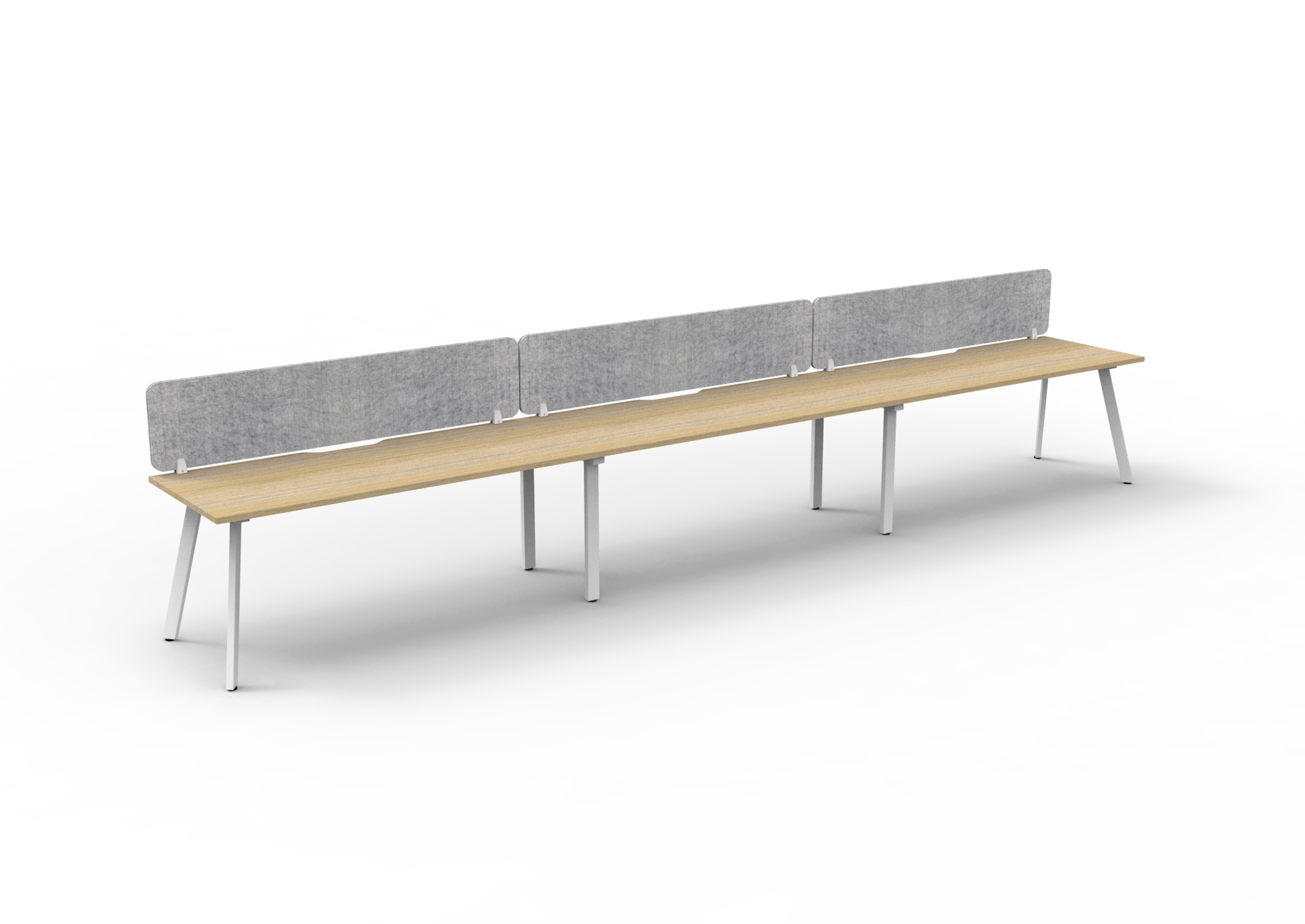 Rapidline Eternity Single Sided Workstation – Pod of 3 | 1500mm x 750mm | Natural Oak Top, White Satin Base, Marble Grey Screen