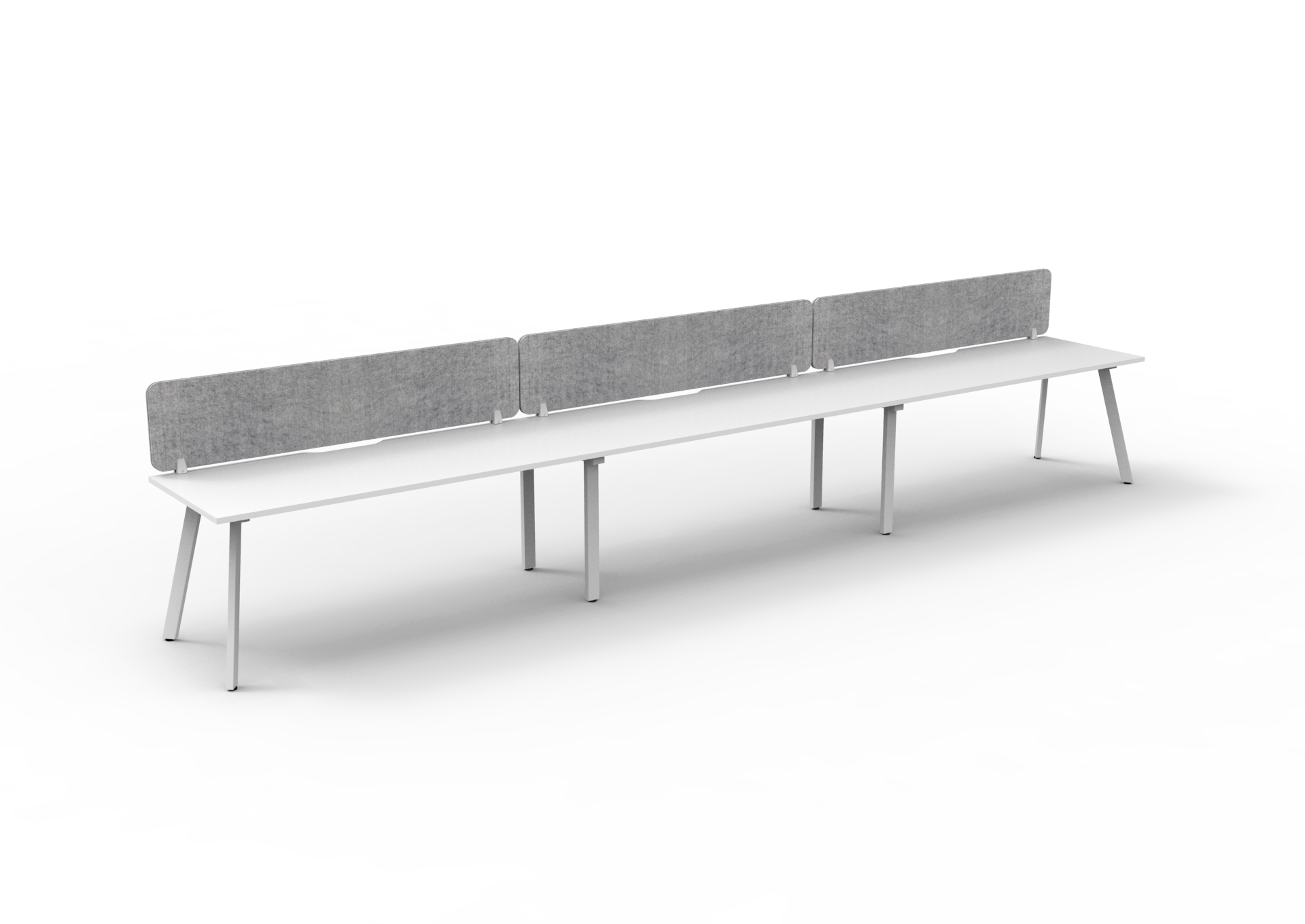 Rapidline Eternity Single Sided Workstation – Pod of 3 | 1800×750mm | Natural White Top, White Satin Base, Marble Grey Screen