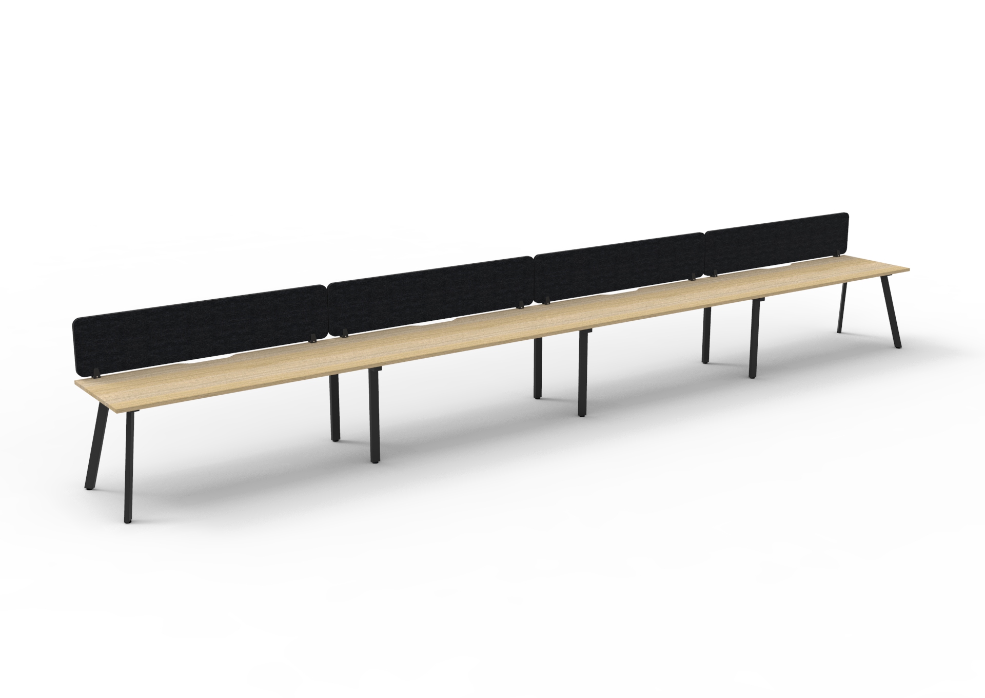RAPIDLINE Eternity Single Sided Workstation | 4-Seat Pod | 1800×750mm | Oak Top, Black Base, Black Screen