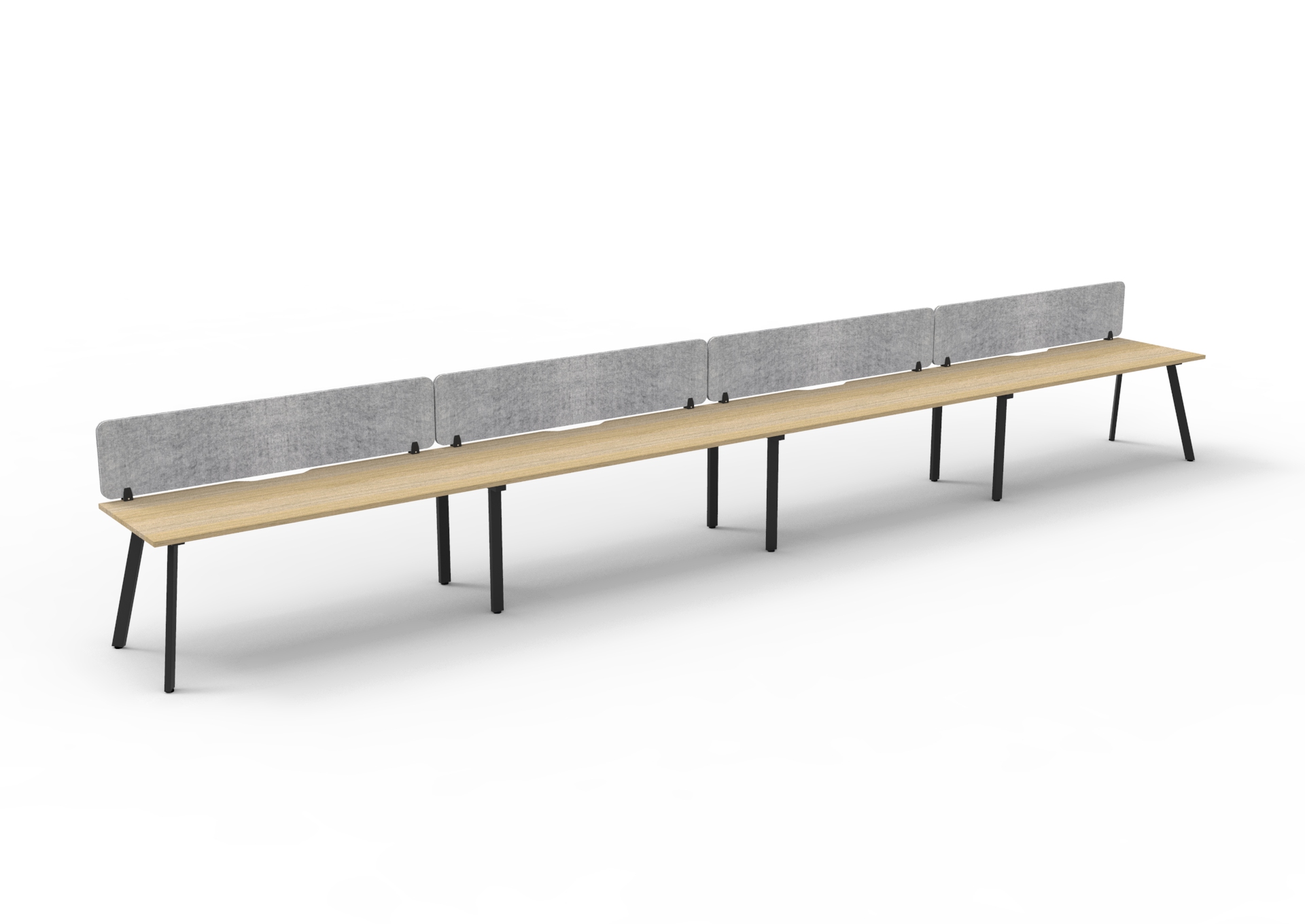 Rapidline Eternity Single Sided Workstation | Pod of 4 | 1800 x 750mm | Natural Oak Top, Black Satin Base, Marble Grey PET Screen