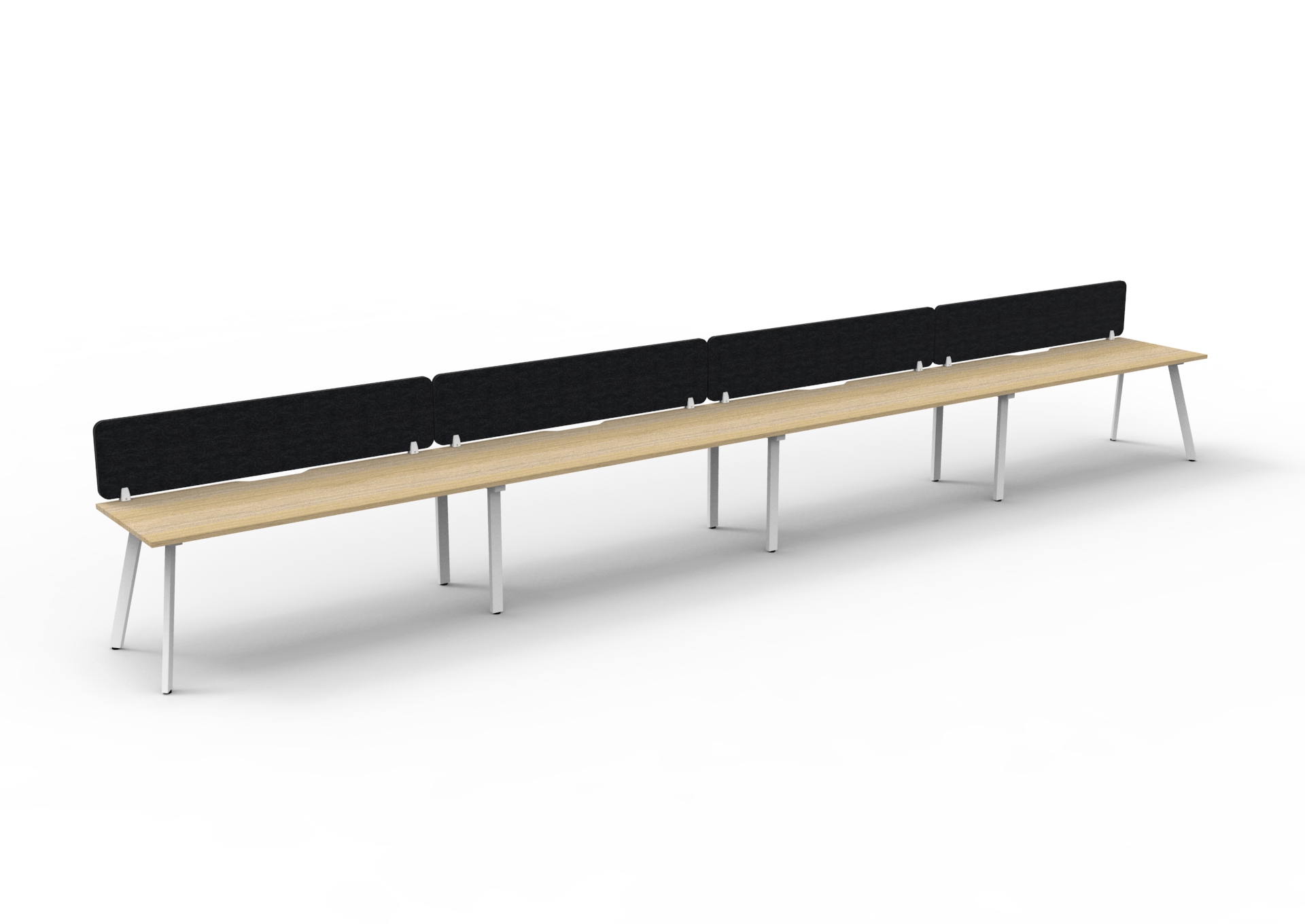 Rapidline Eternity Single Sided Workstation | Pod of 4 | 1800 x 750mm | Natural Oak Top, White Satin Base, Black PET Screen