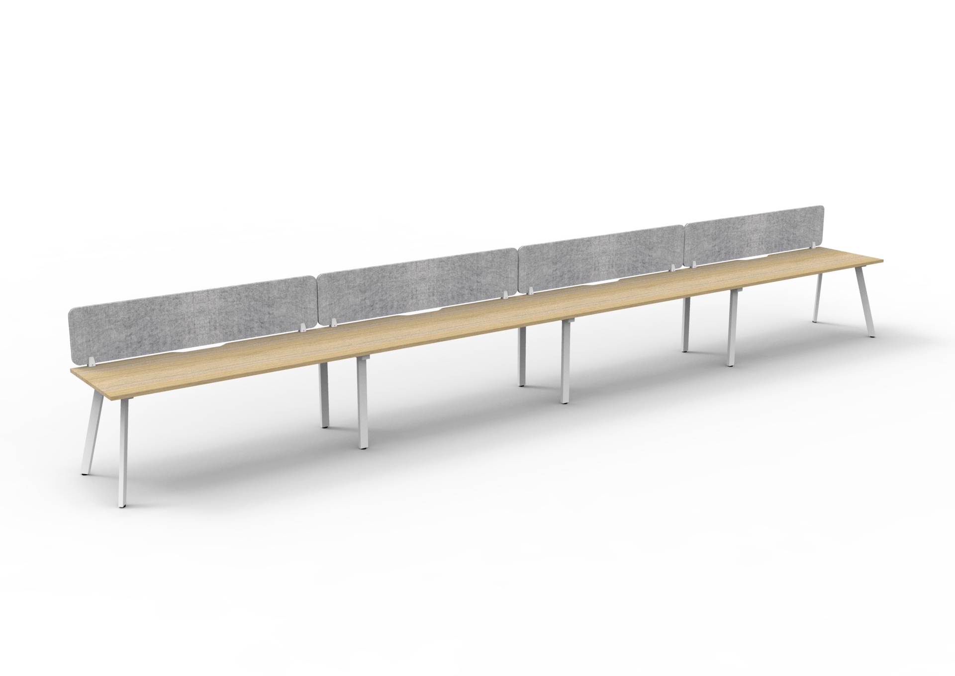 Rapidline Eternity Single Sided Workstation – Pod of 4 | Natural Oak Top, White Satin Base, Marble Grey Screen