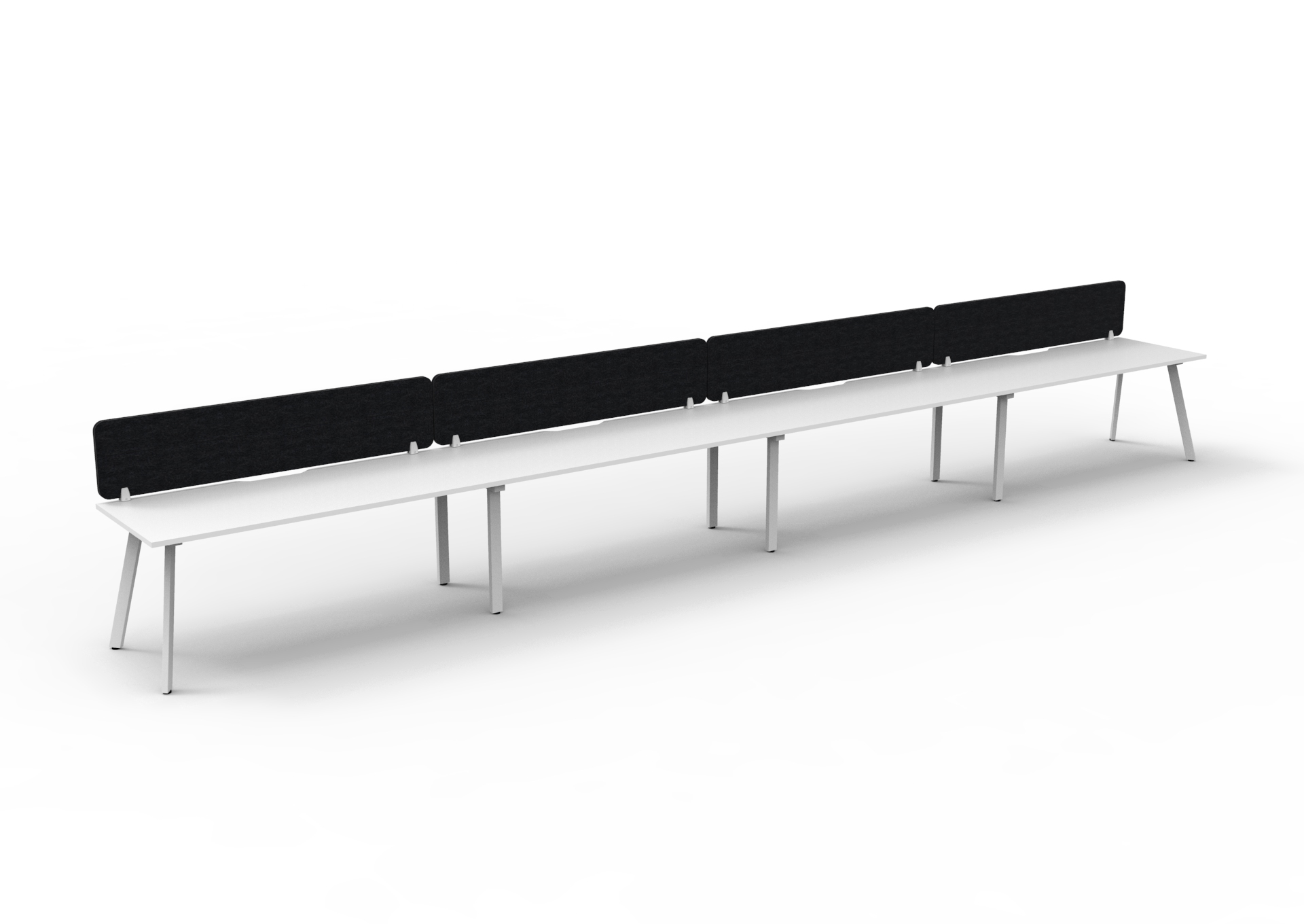 Rapidline Eternity 4-Person Single Sided Workstation – Natural White Top, White Satin Base, Black Screen | 1800 x 750mm