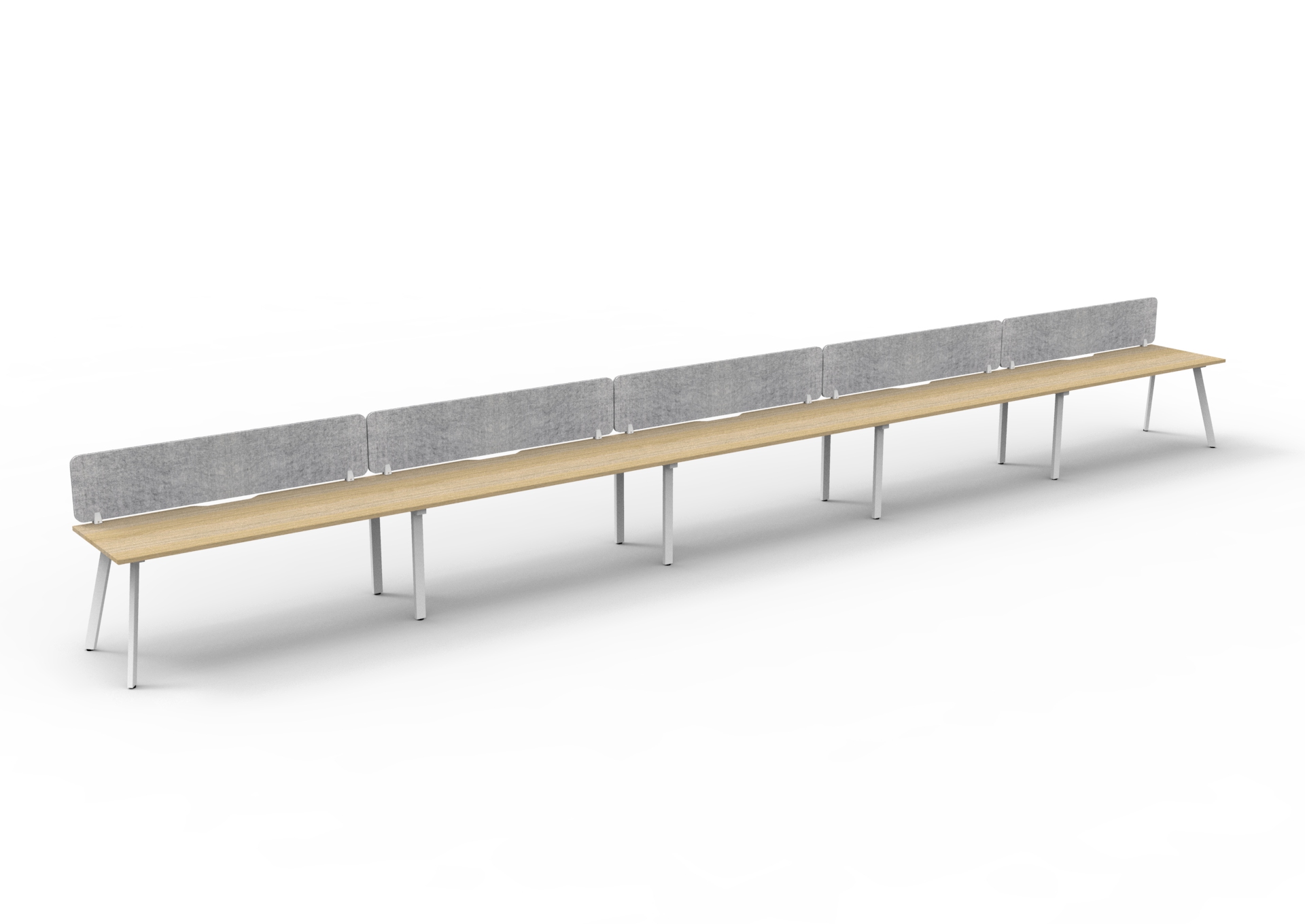 Rapidline Eternity Single Sided Workstation – Pod of 5 | Natural Oak Top & White Satin Base | Marble Grey PET Screen