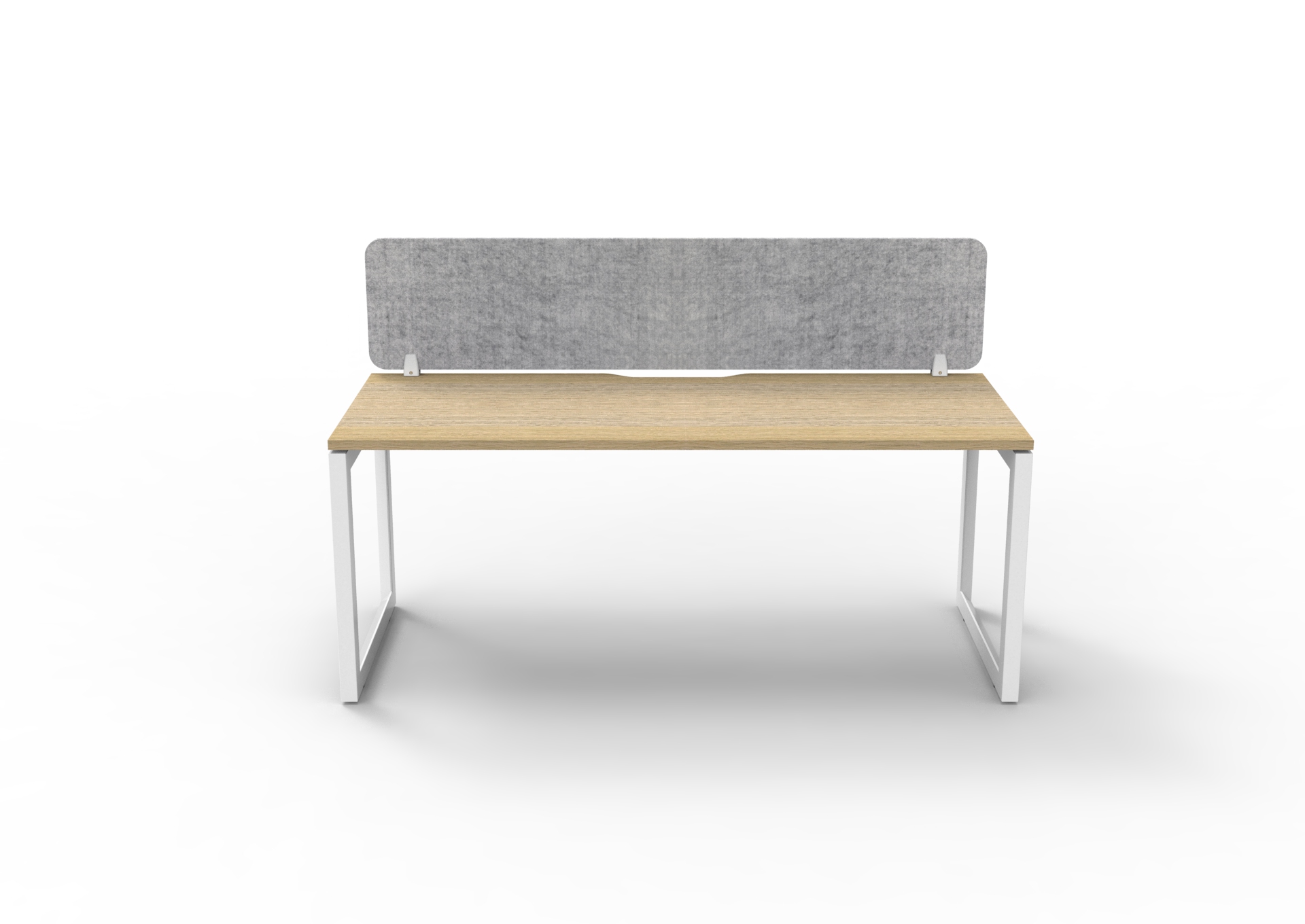 Rapidline Infinity Single Sided Loop Leg Desk – 1200mm Natural Oak Top, White Satin Base, Marble Grey PET Screen