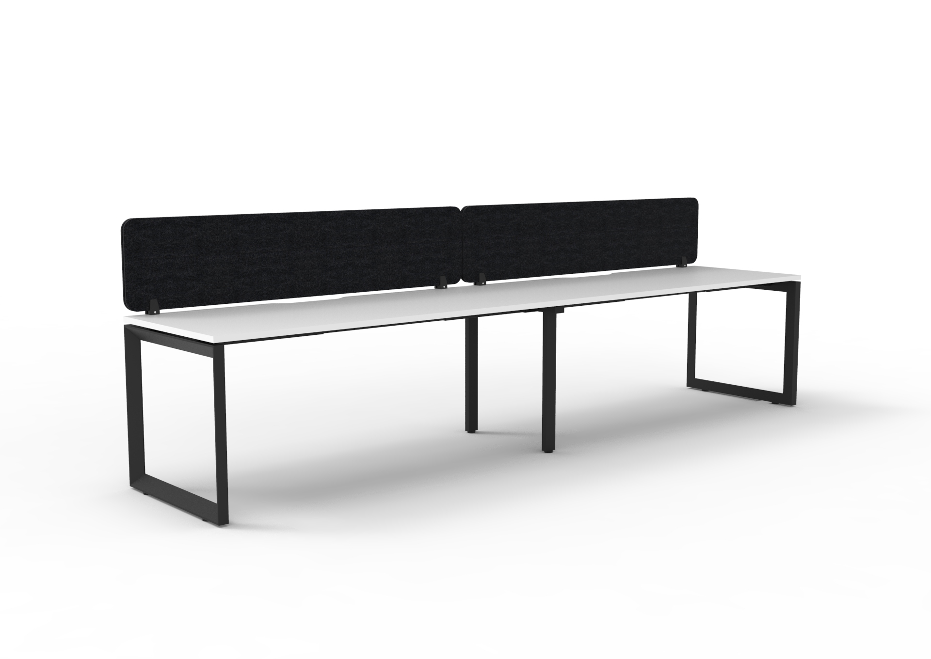 Rapidline Infinity Single-Sided Loop Leg Workstation – Natural White Top, Black Satin Base, Black Screen | 1800×750mm Pod of 2