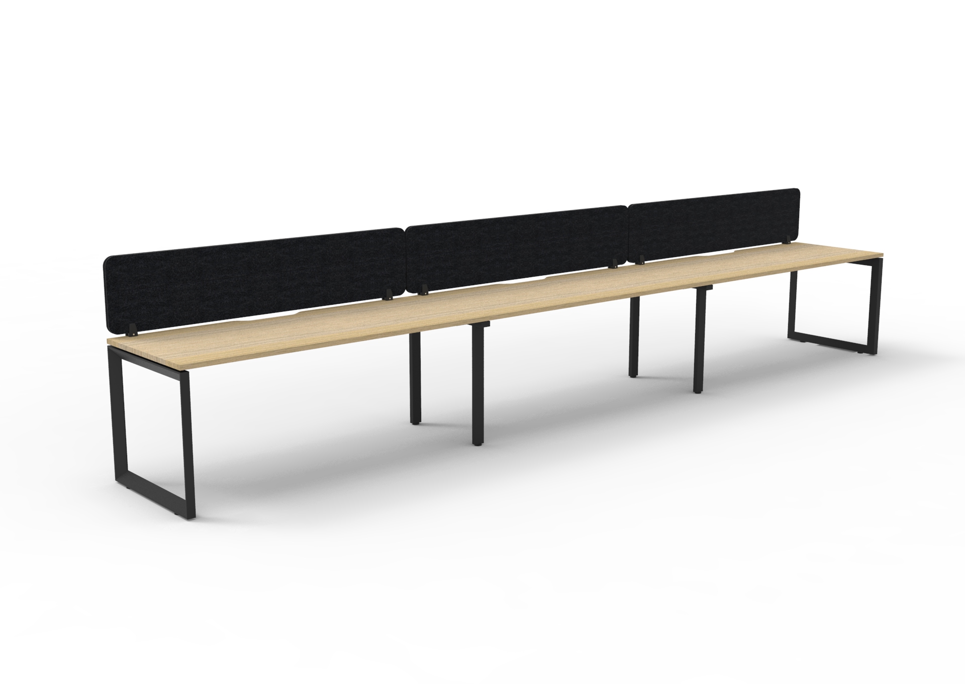 Rapidline Infinity Pod of 3 – Single Sided | 1500mm W × 750mm D | Natural Oak Top, Black Satin Base, Black PET Screen