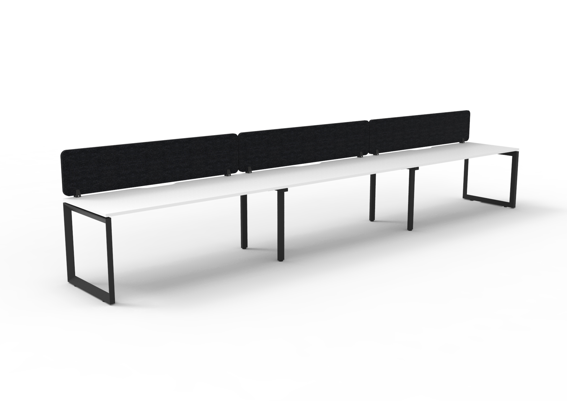 Rapidline Infinity Single Sided Loop Leg Workstation – POD of 3 | Natural White Top, Black Satin Base, Black PET Screen | 1200 x 750mm