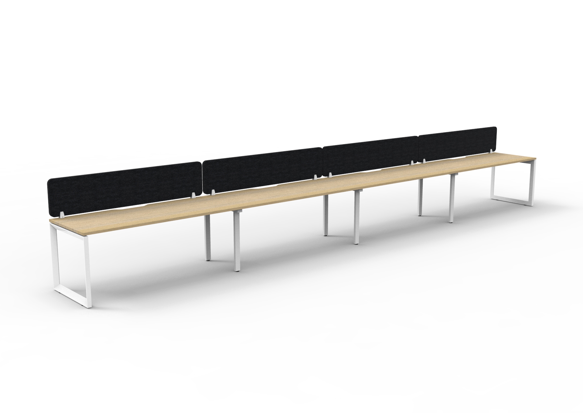Rapidline Infinity POD of 4 Single Sided Loop Leg Workstation – Natural Oak Top, White Satin Base, Black PET Screen