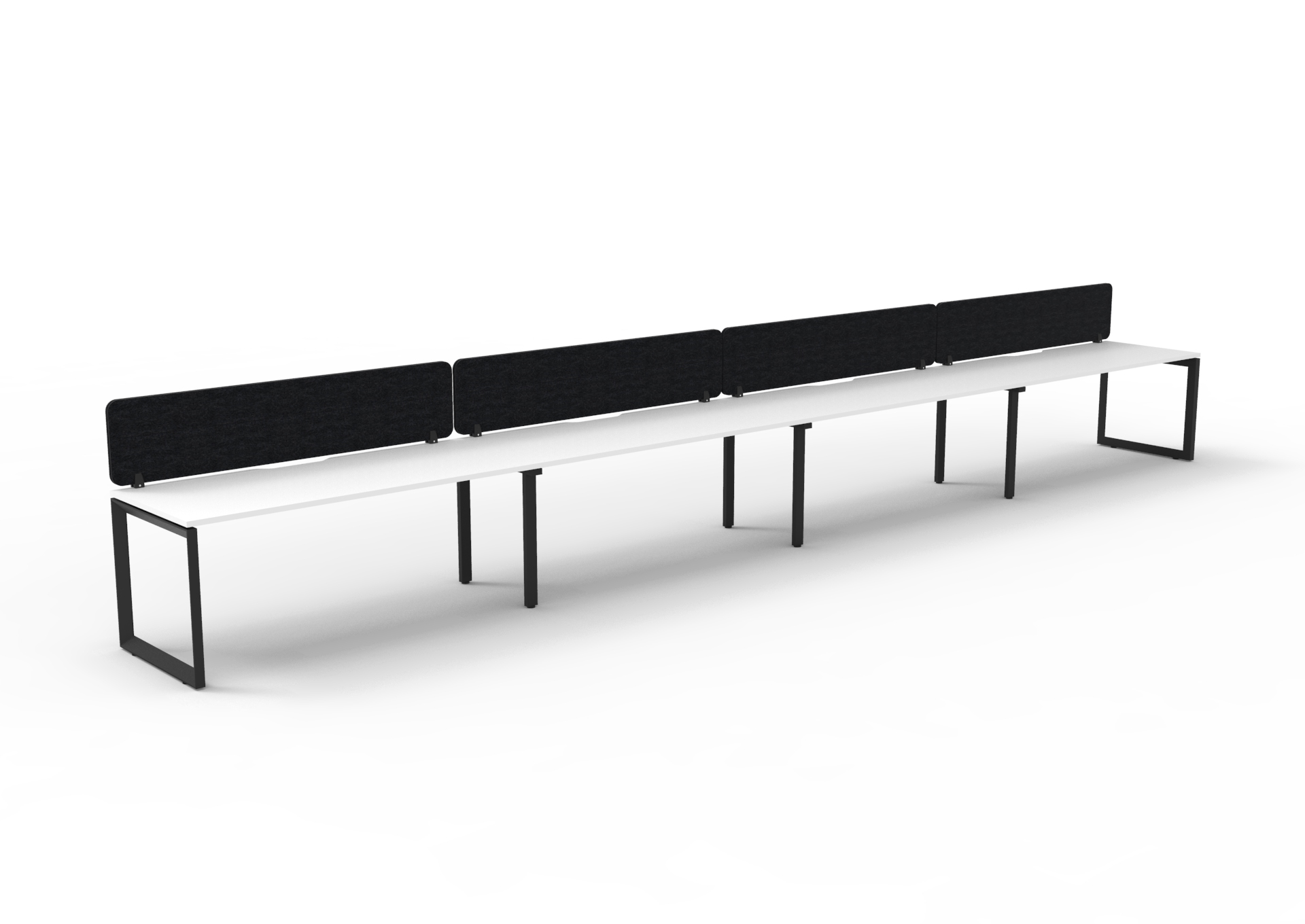 Rapidline Infinity POD of 4 Single Sided Loop Leg Workstation – Natural White Top, Black Satin Base, Black PET Screen
