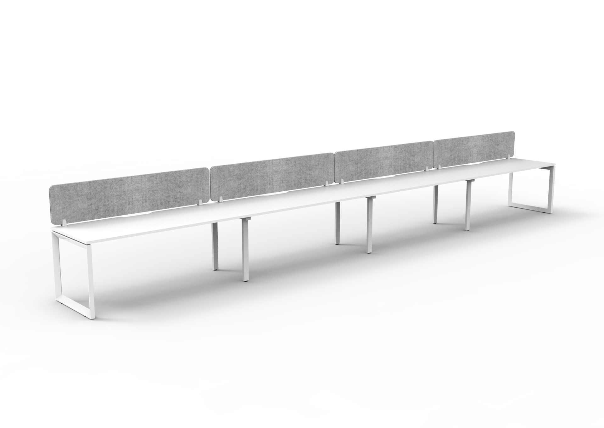 Rapidline Infinity POD of 4 Workstation – 1500×750mm, Natural White Top & White Satin Base, Marble Grey PET Screen