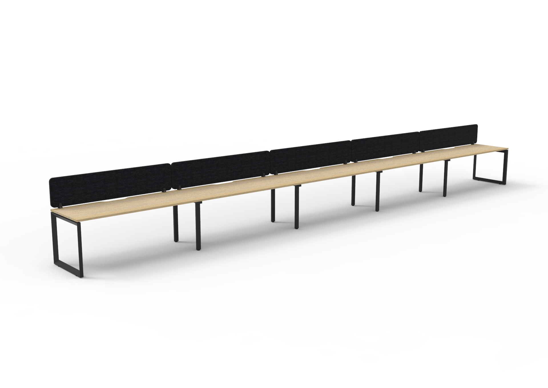 Rapidline Infinity Single-Sided Loop Leg Workstation | POD of 5 | 1200mm W x 750mm D | Natural Oak Top, Black Satin Base, Black PET Screen