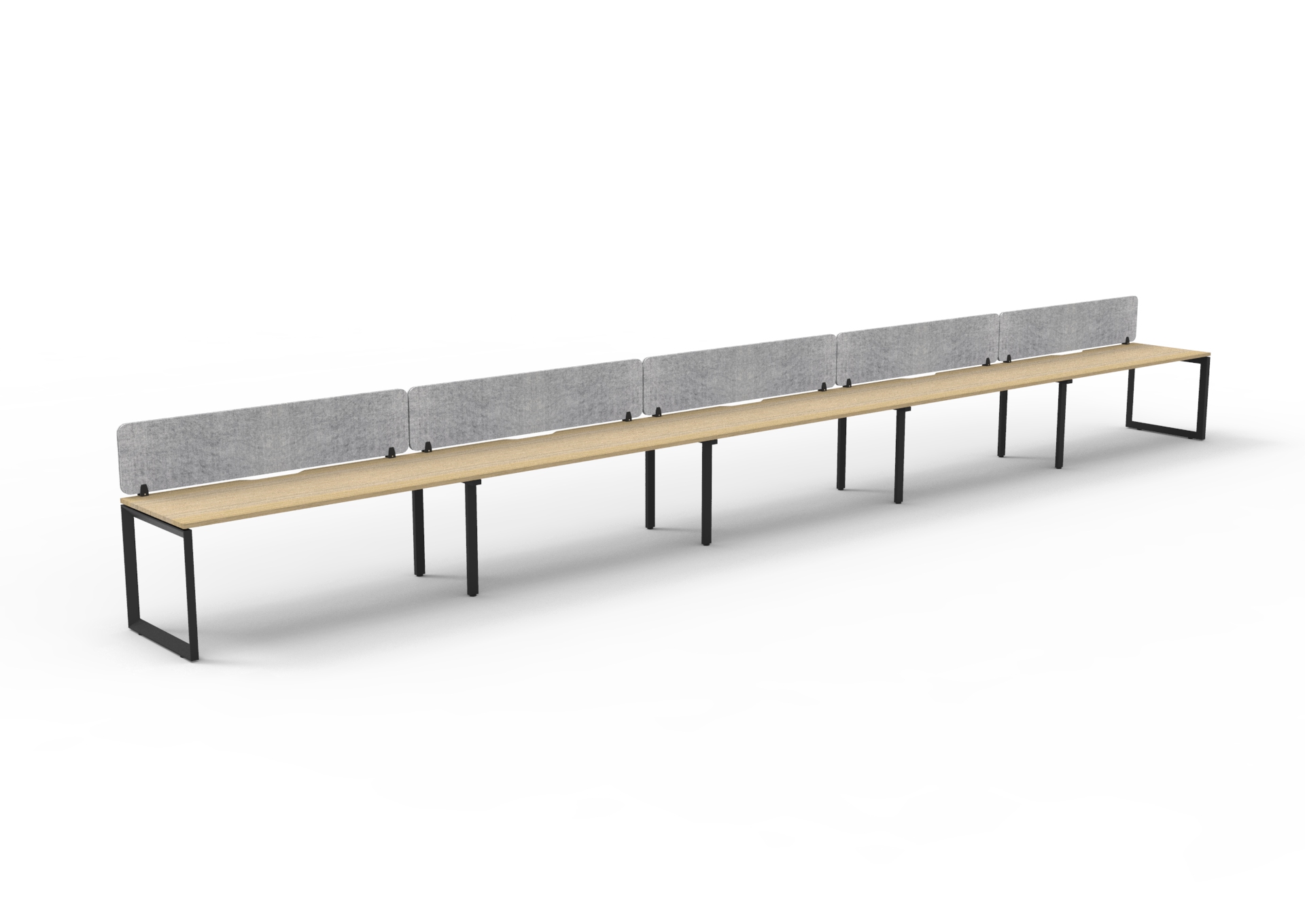 Rapidline Infinity POD of 5 Single Sided Workstation – 1500mm W x 750mm D – Natural Oak Top, Black Satin Base, Marble Grey PET Eco Panel Screen