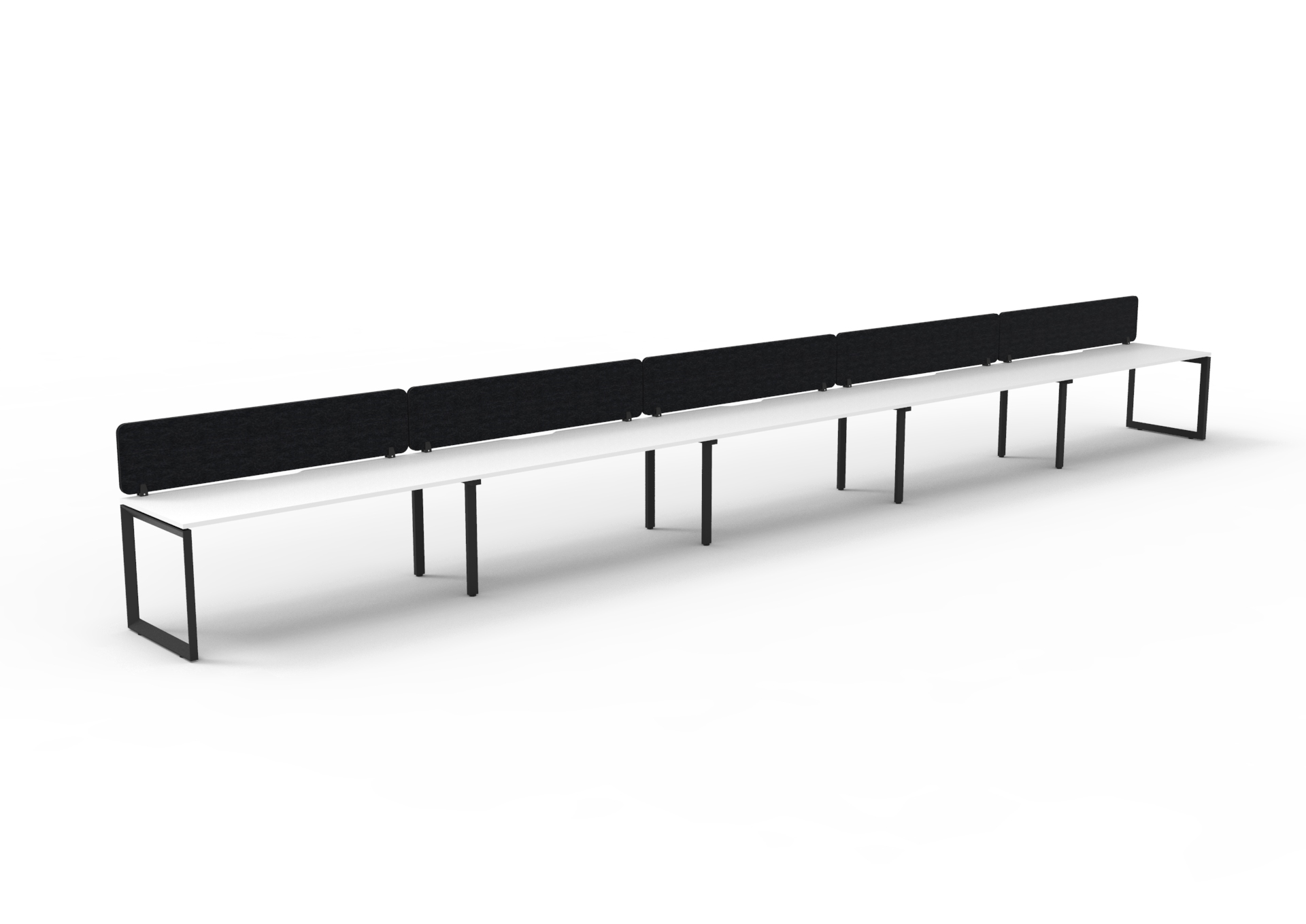 Rapidline Infinity Single-Sided Loop Leg Workstation – POD of 5 | Natural White Top, Black Satin Base, Black PET Screen