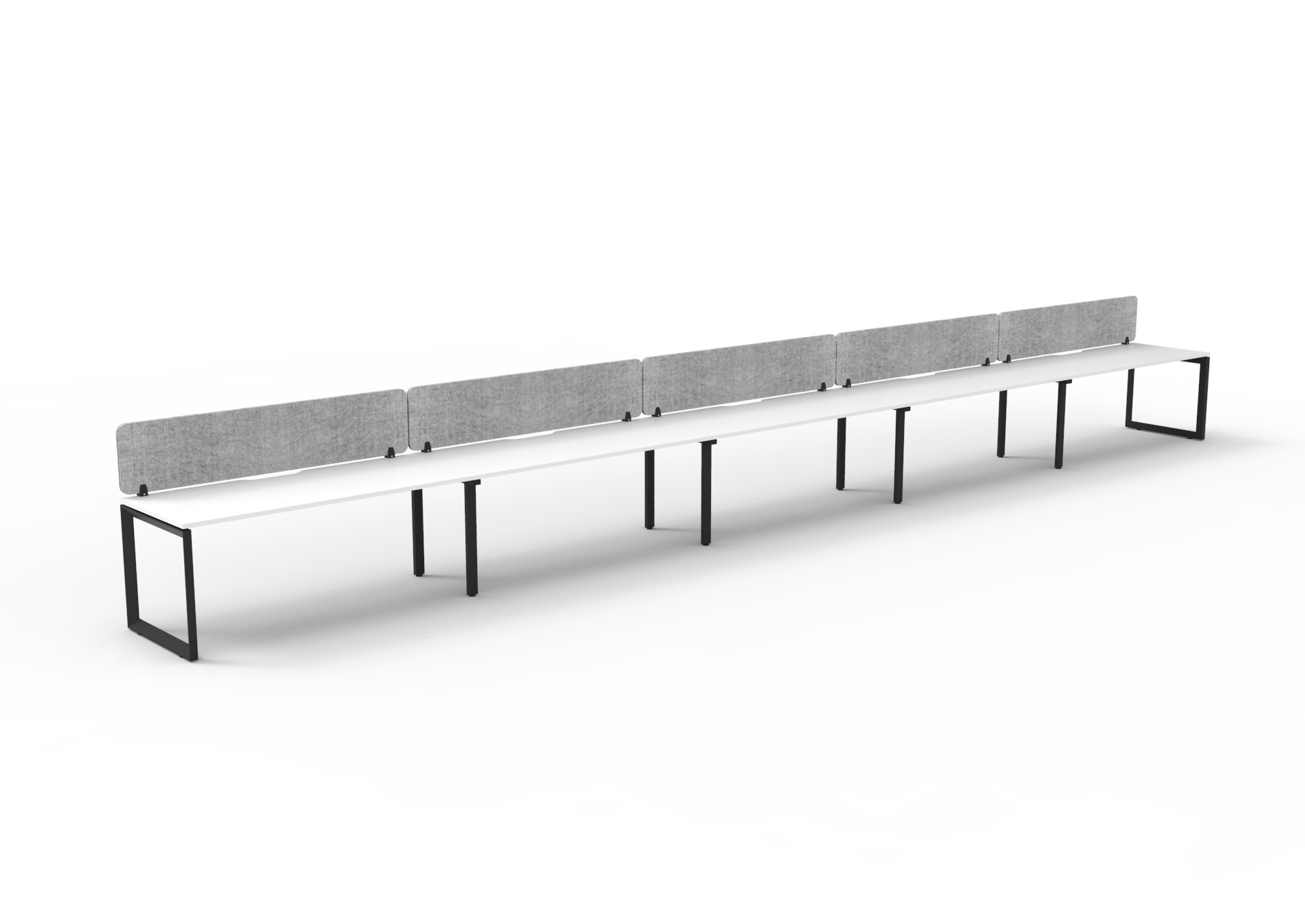 Rapidline Infinity Single-Sided Loop Leg Workstation | POD of 5 | 1800mm x 750mm | Natural White Top, Black Satin Base, Marble Grey PET Screen