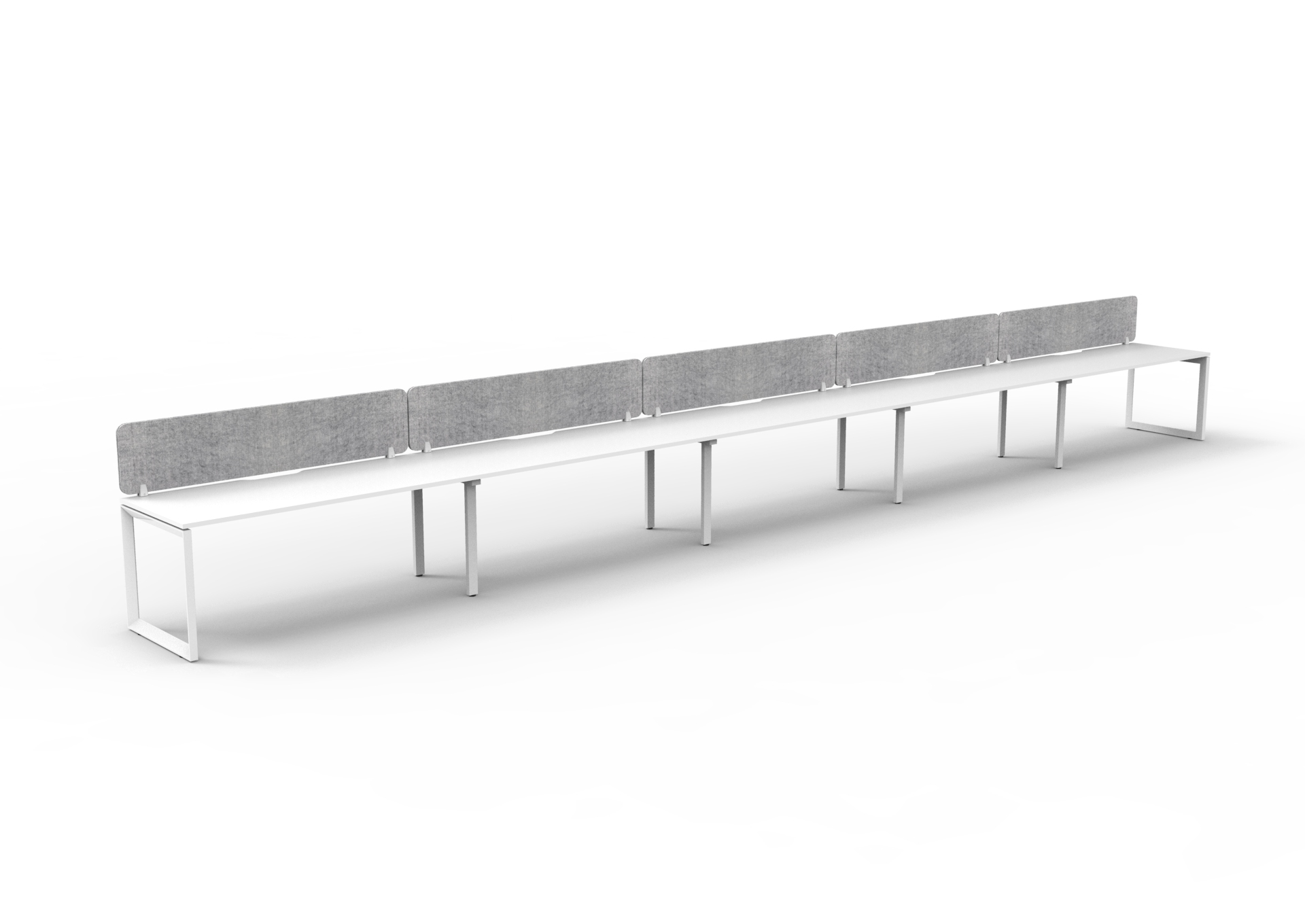 Rapidline Infinity Single Sided Loop Leg Workstation | 1500mm x 750mm | Natural White Top, White Satin Base, Marble Grey Screen | Pod of 5
