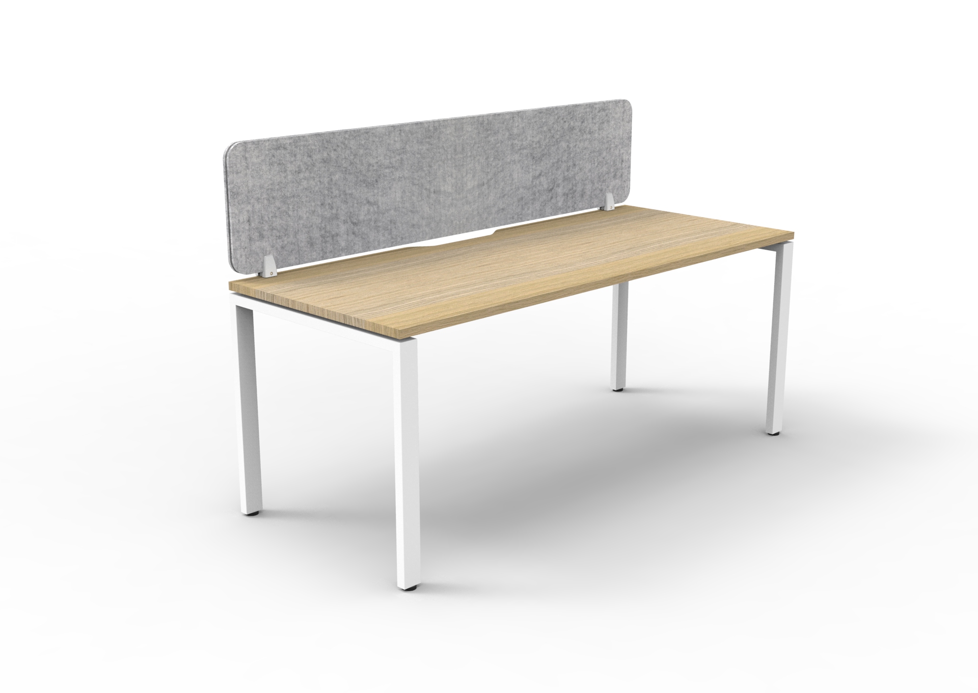 Rapidline Infinity Single Sided Profile Leg Workstation – Natural Oak Top, White Satin Base, Marble Grey Eco Panel Screen