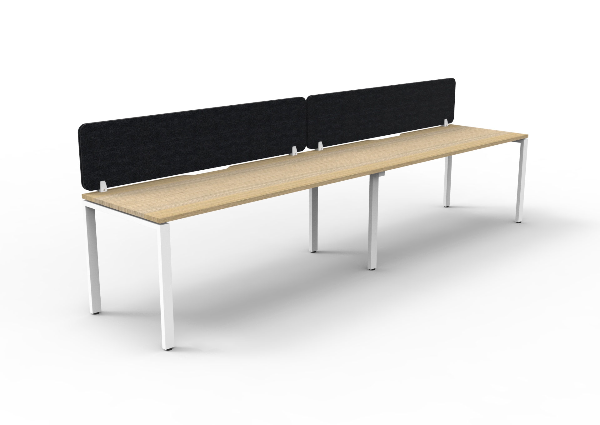 Rapidline Infinity Single-Sided Profile Leg Workstation – Natural Oak Top, White Satin Base, Black Screen (1800×750mm)