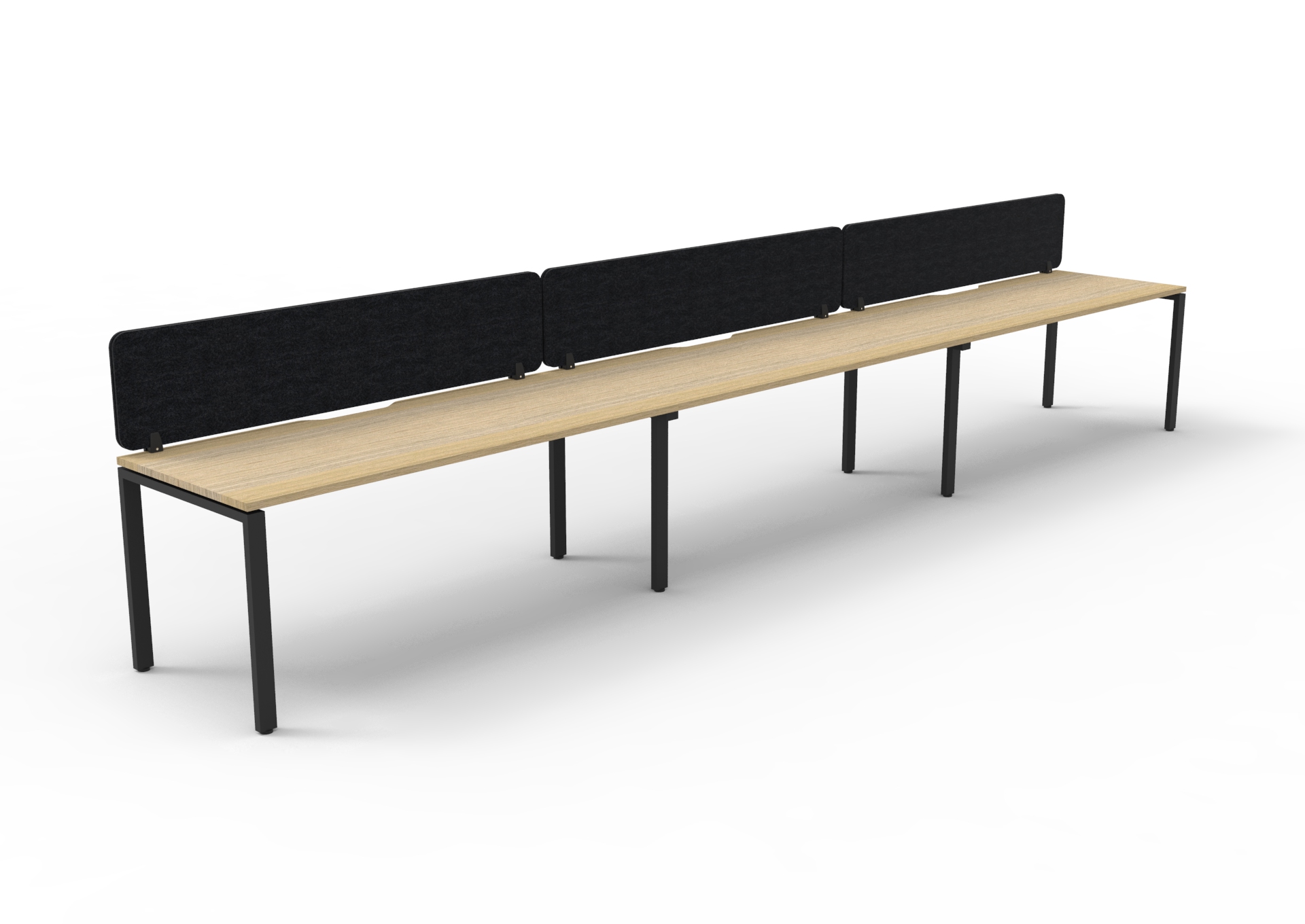Rapidline Infinity Single-Sided Profile Leg Workstation | 3-Pod | 1200 x 750mm | Natural Oak Top, Black Satin Base, Black PET Screen