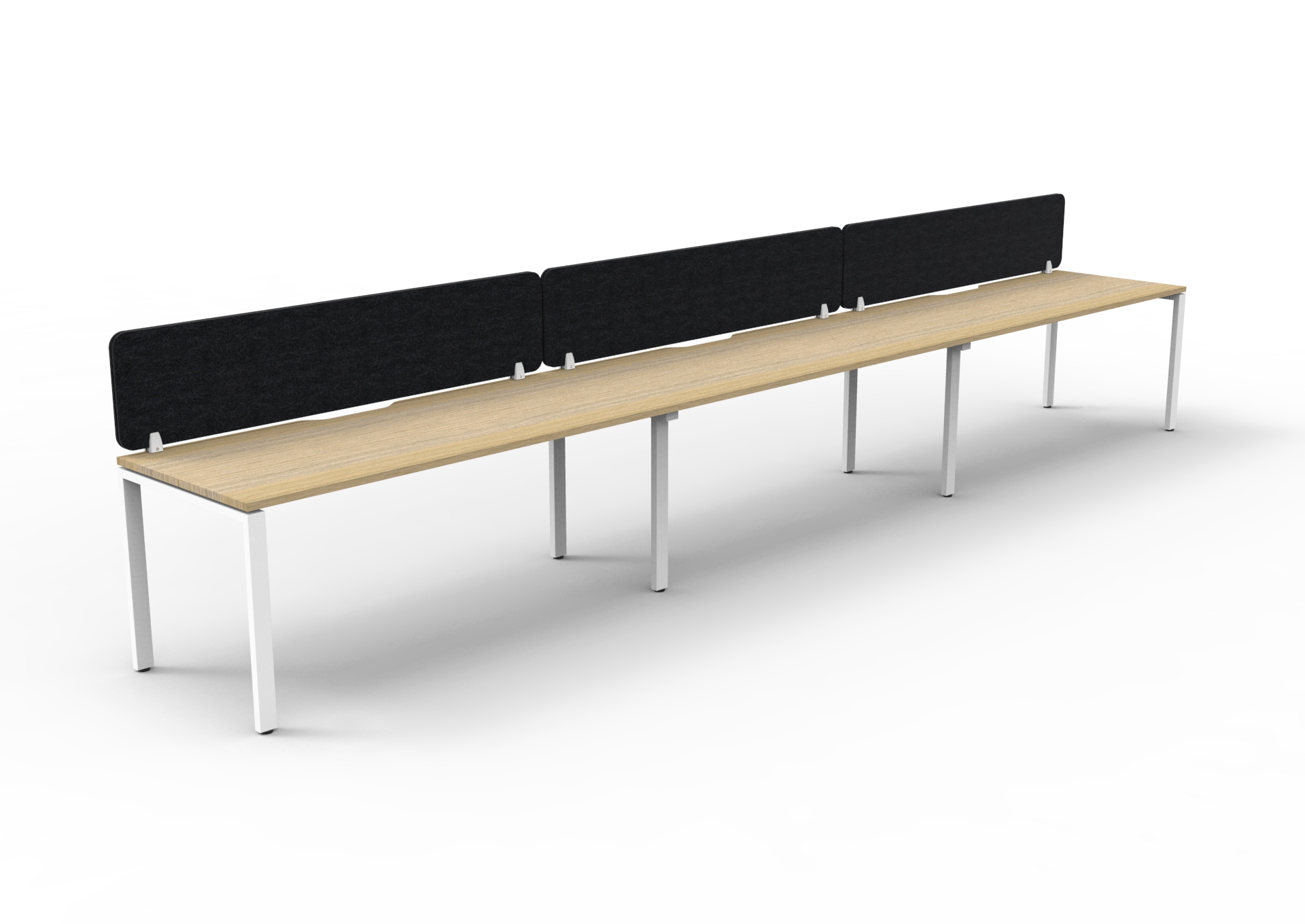 Rapidline Infinity Single Sided Profile Leg Workstation – Natural Oak Top, White Satin Base, Black Screen – 1200 x 750mm