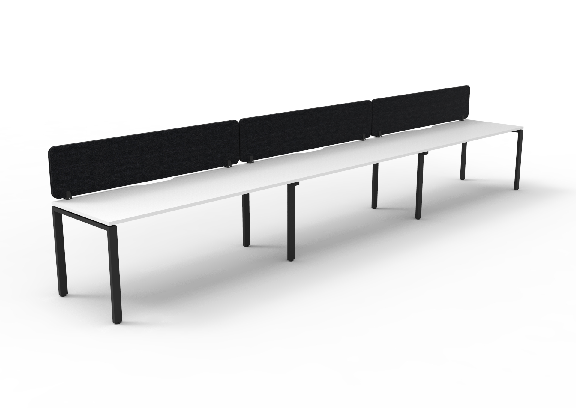 Rapidline Infinity POD of 3 Workstation – Natural White Top, Black Satin Base, Black PET Screen | 1500×750mm