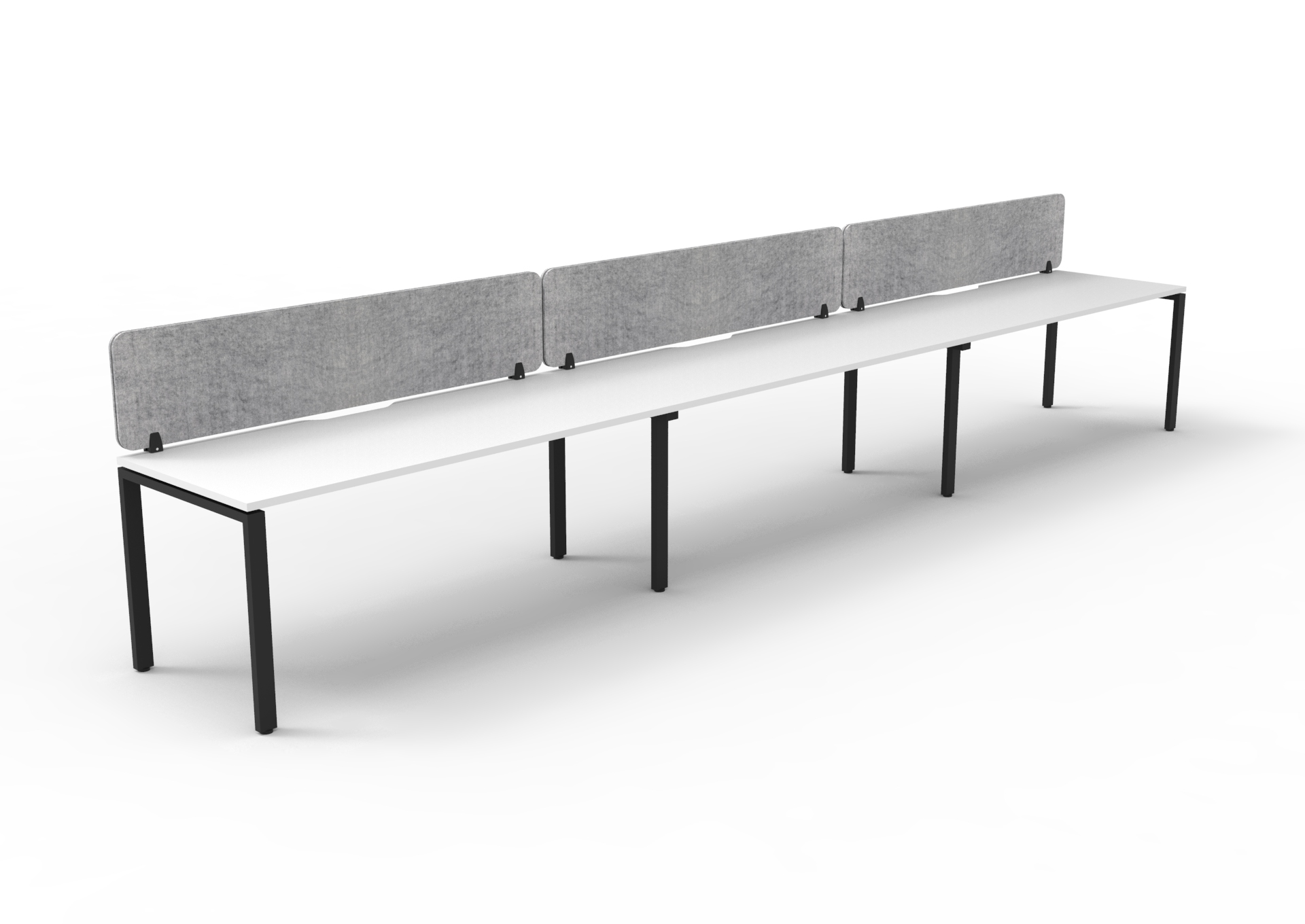 Rapidline Infinity 3-Seat Single-Sided Workstation | Natural White Top, Black Satin Base, Marble Grey Screen