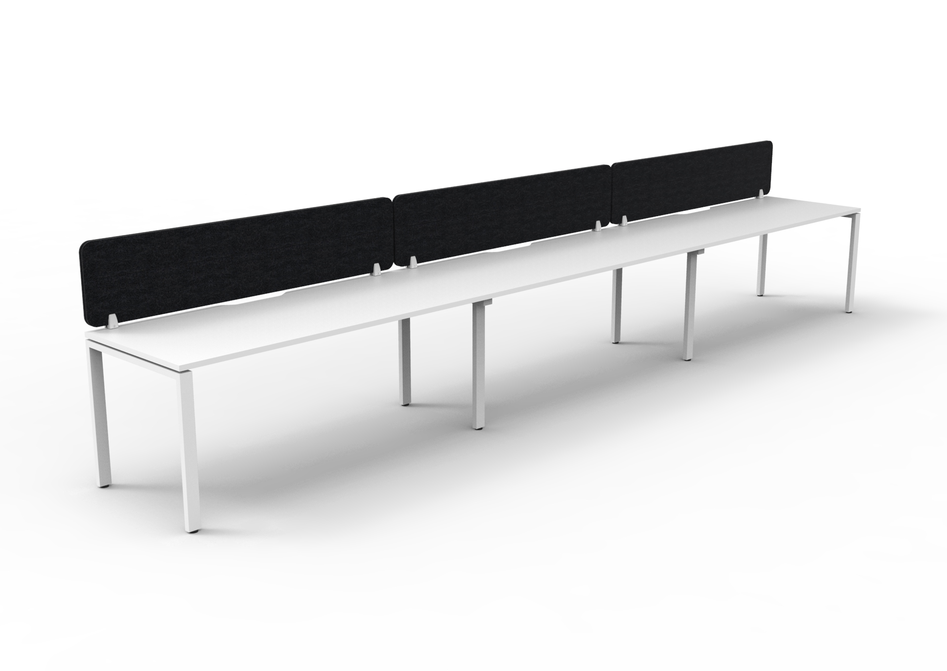 Rapidline Infinity Single-Sided Workstation | 3-Seat | 1800mm W x 750mm D | Natural White Top, White Satin Base, Black PET Screen