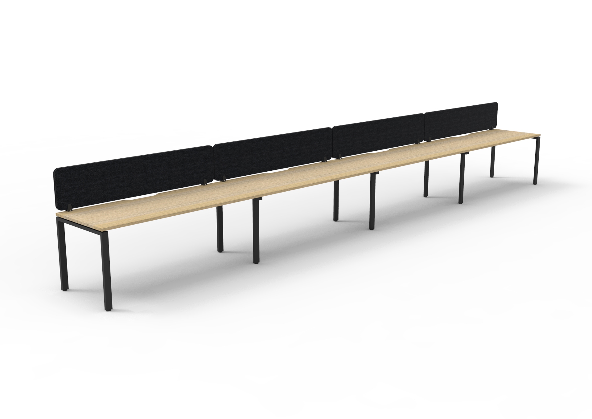 Rapidline Infinity Single-Sided Profile Leg Workstation | POD of 4 | 1800mm W x 750mm D | Natural Oak Top, Black Satin Base, Black PET Screen