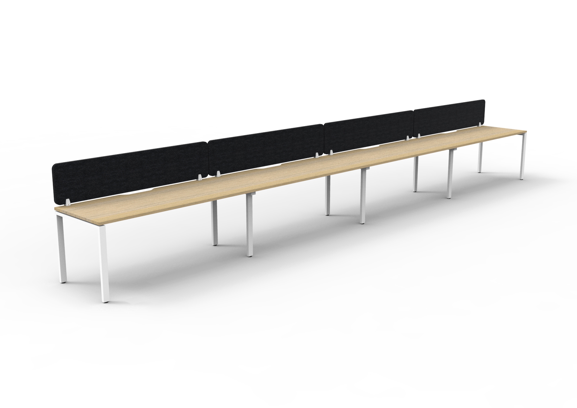 Rapidline Infinity Single Sided Profile Leg Workstation | POD of 4 | 1500 x 750mm | Natural Oak Top, White Satin Base, Black Screen