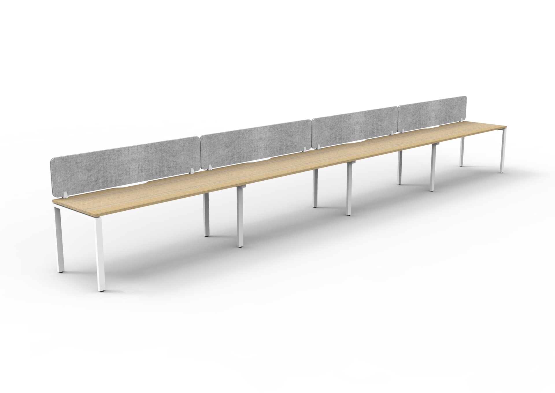 Rapidline Infinity Single Sided Profile Leg Workstation | POD of 4 | 1500 x 750mm | Natural Oak Top, White Satin Base, Marble Grey Screen