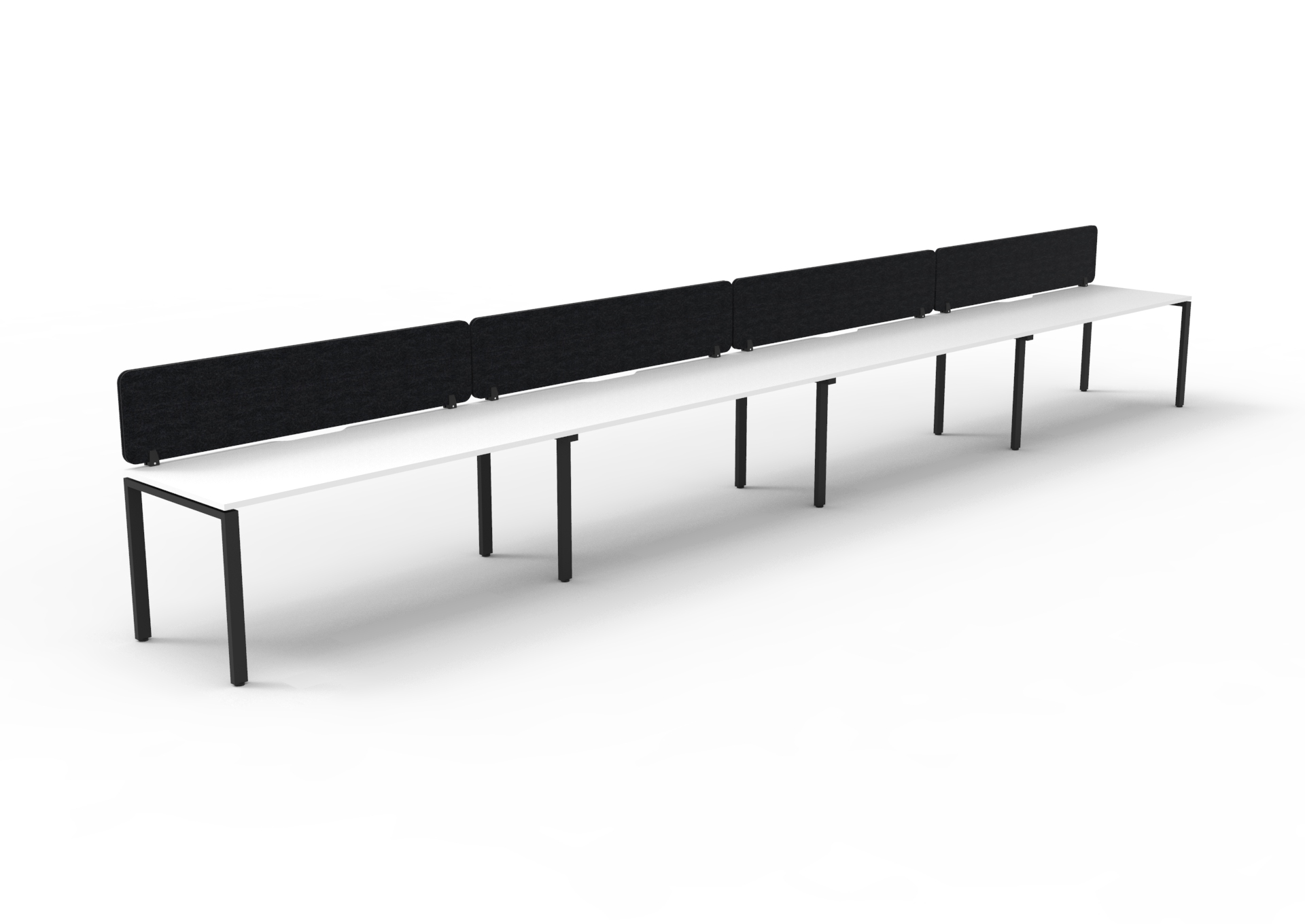 Rapidline Infinity Single Sided Profile Leg Workstation | POD of 4 | 1500 x 750mm | Natural White Top, Black Satin Base, Black Screen
