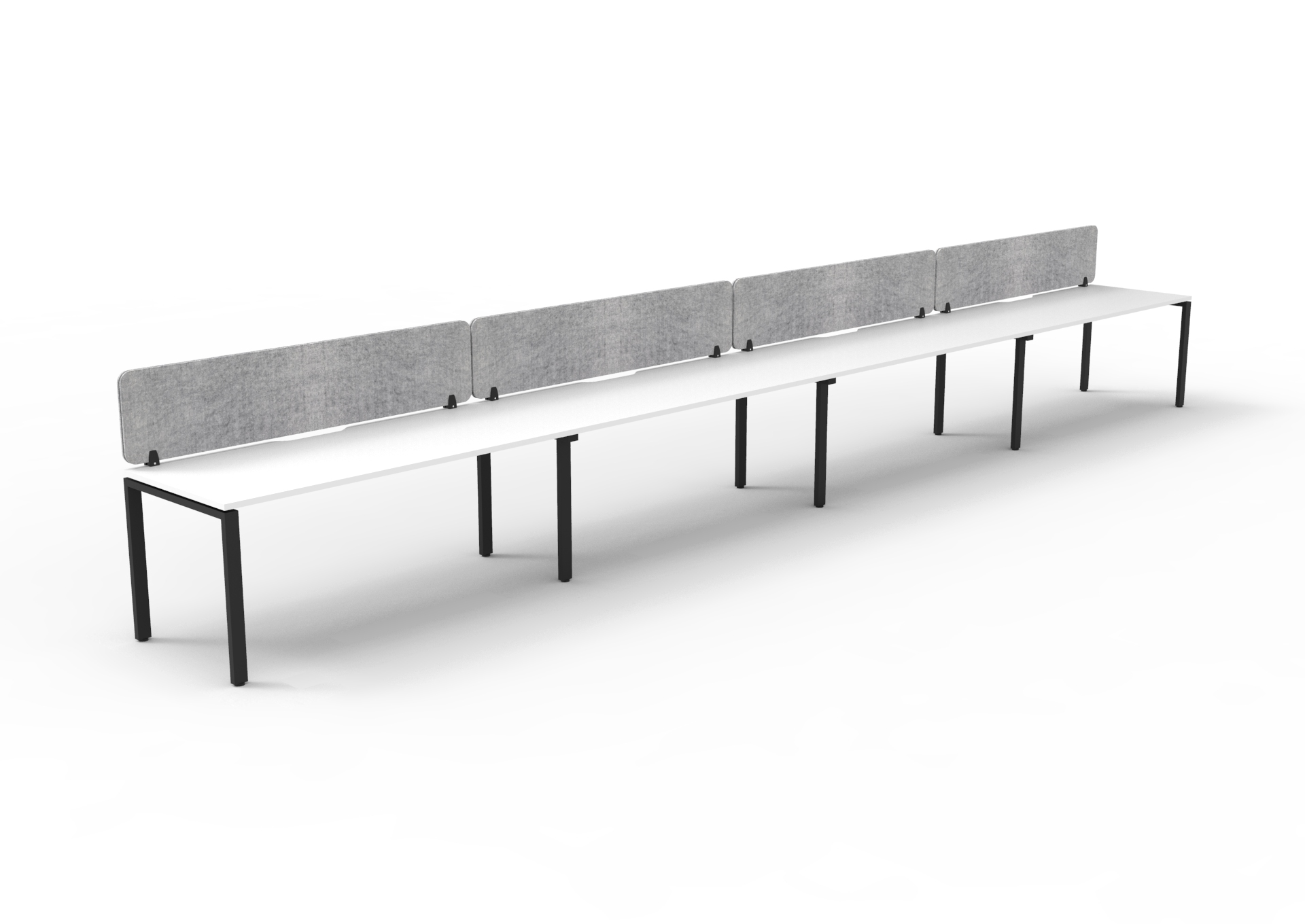 Rapidline Infinity Single Sided Profile Leg Workstation | POD of 4 | 1500 x 750mm | Natural White Top, Black Satin Base, Marble Grey Screen