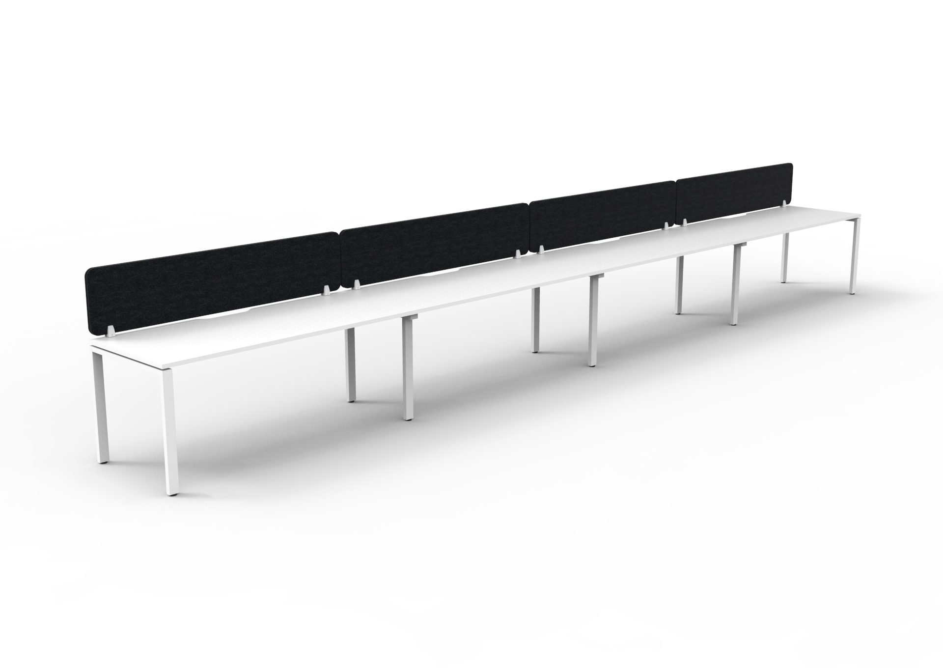 Rapidline Infinity Single-Sided Profile Leg Workstation | POD of 4 | 1500mm W x 750mm D | Natural White Top, White Satin Base, Black PET Screen