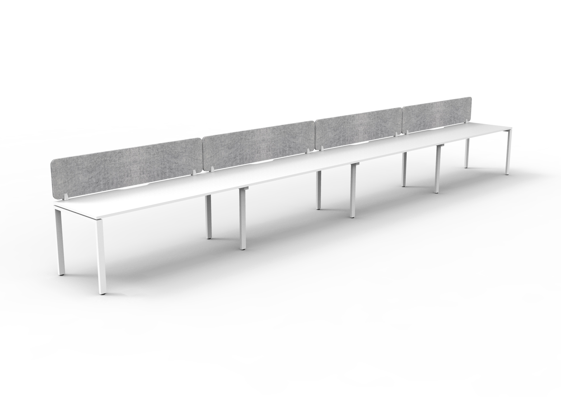 Rapidline Infinity Single-Sided Profile Leg Workstation | POD of 4 | 1500mm W x 750mm D | Natural White Top, White Satin Base, Marble Grey PET Screen