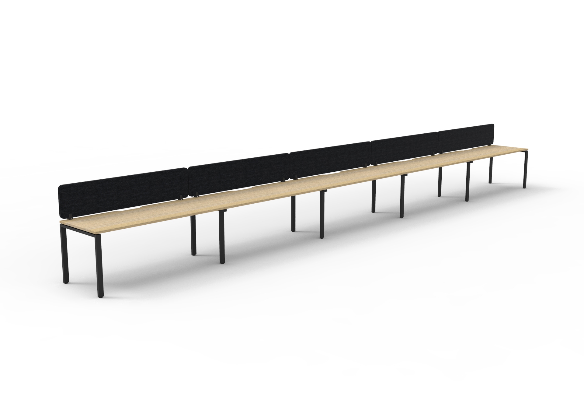Rapidline Infinity POD of 5 Workstation – 1800mm W x 750mm D – Natural Oak Top, Black Satin Base, Black PET Screen