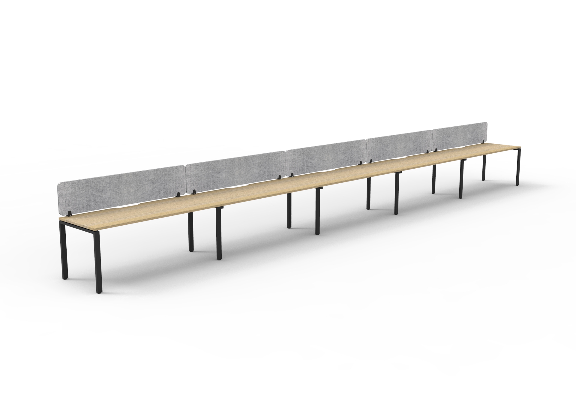 Rapidline Infinity POD of 5 Workstation – 1800mm W x 750mm D – Natural Oak Top, Black Satin Base, Marble Grey PET Screen