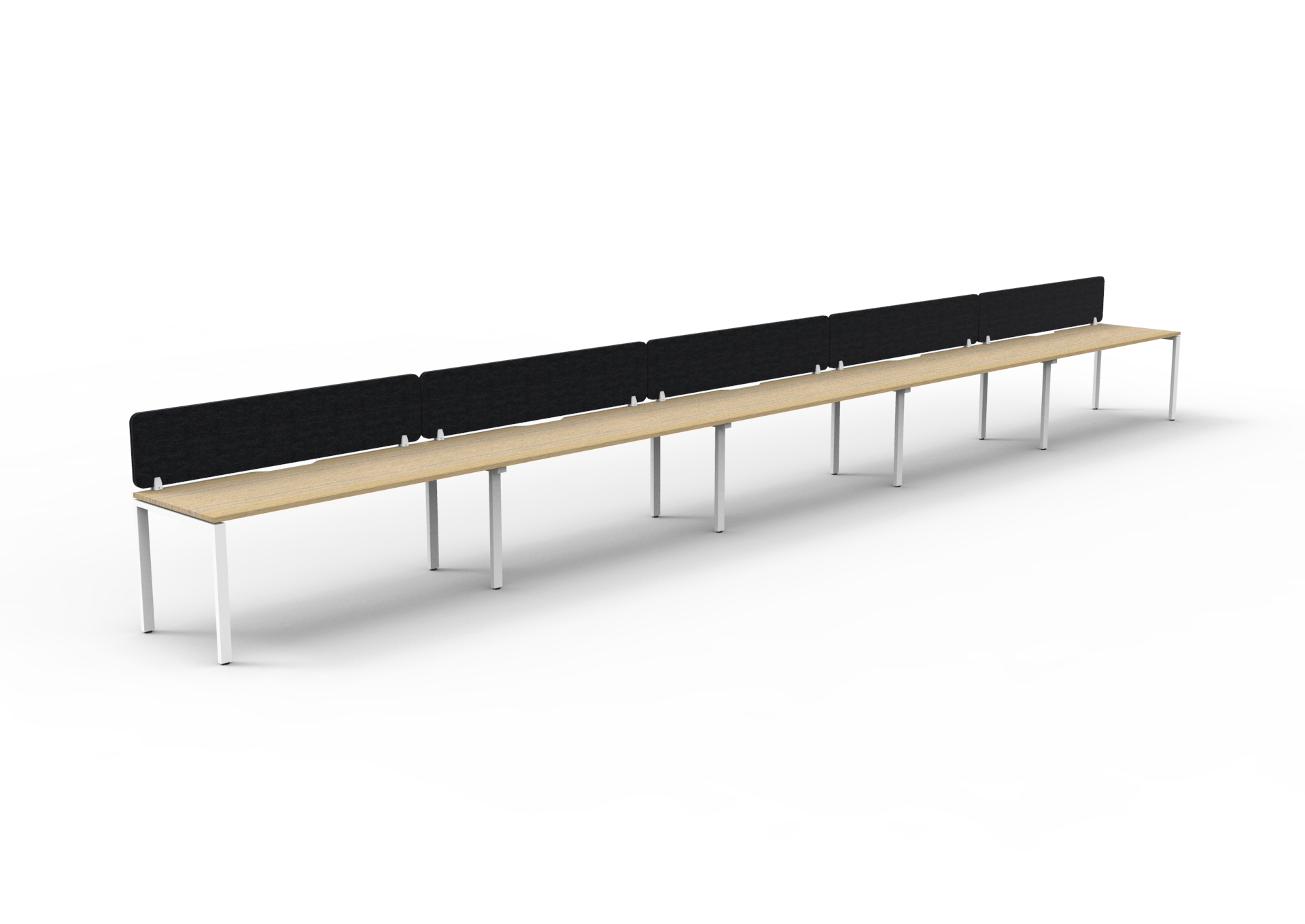 Rapidline Infinity Single Sided Profile Leg Workstation | POD of 5 | 1800mm x 750mm | Natural Oak Top, White Satin Base, Black PET Screen