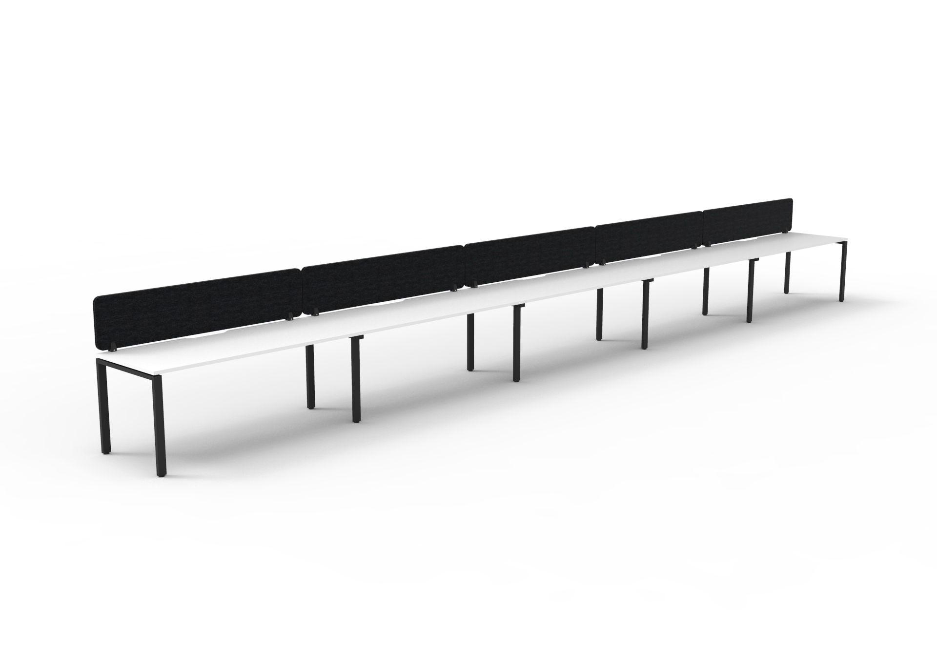 Rapidline Infinity Single Sided Profile Leg Workstation | POD of 5 | 1800mm x 750mm | Natural White Top, Black Satin Base, Black PET Screen
