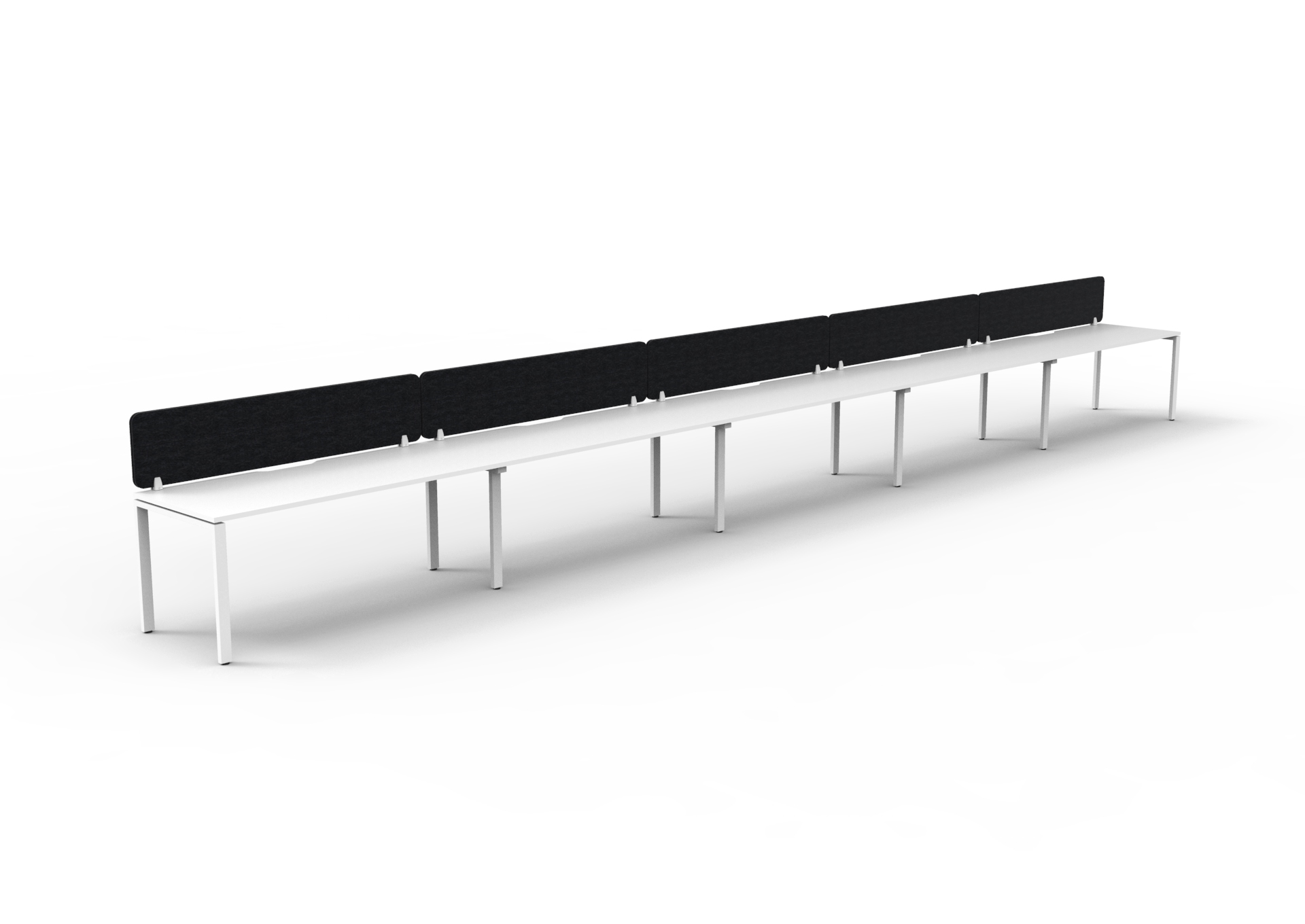 Rapidline Infinity POD of 5 Workstation – 1500mm W x 750mm D – Natural White Top, White Satin Base, Black PET Screen