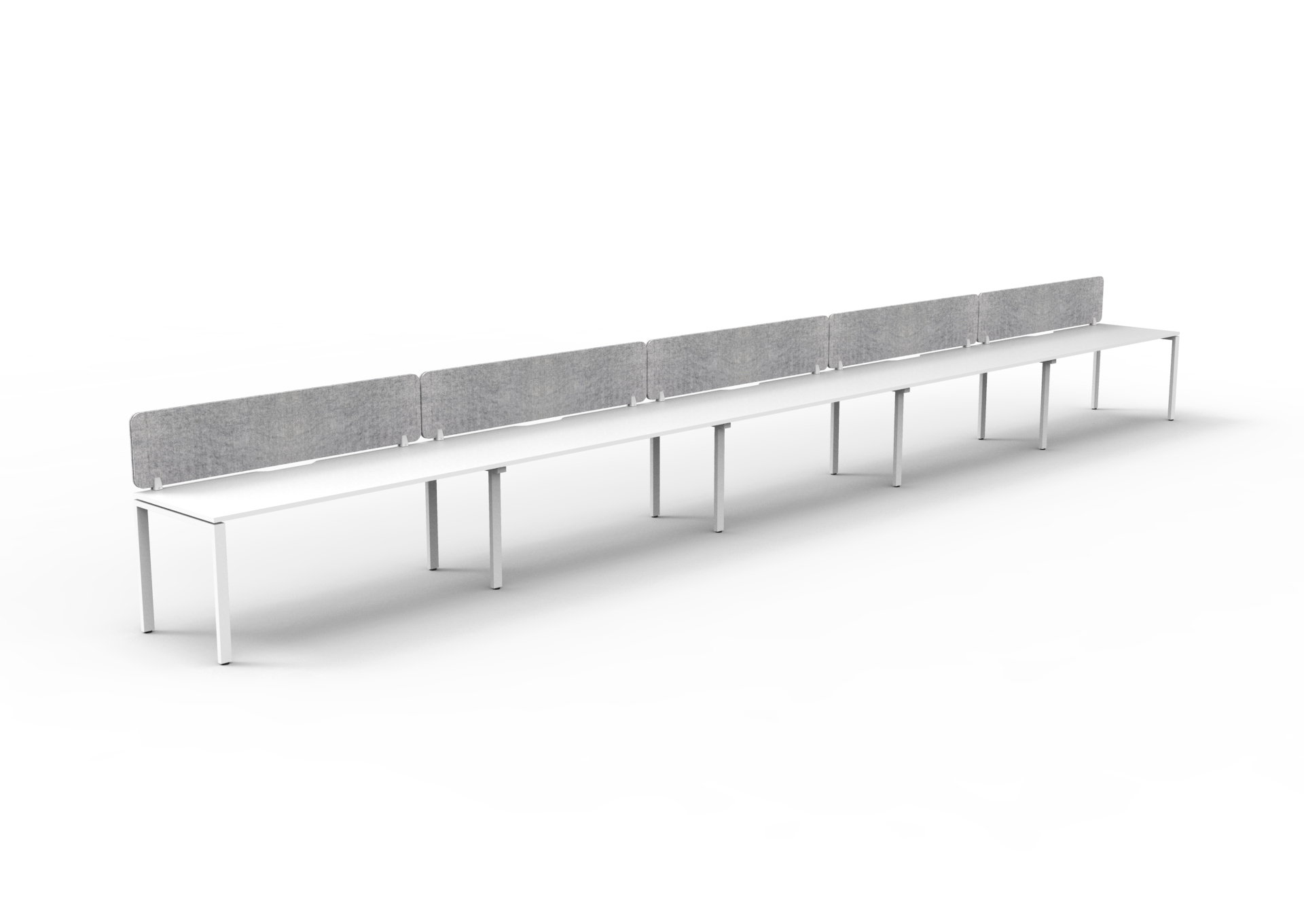Rapidline Infinity POD of 5 Workstation – 1500mm W x 750mm D – Natural White Top, White Satin Base, Marble Grey PET Screen